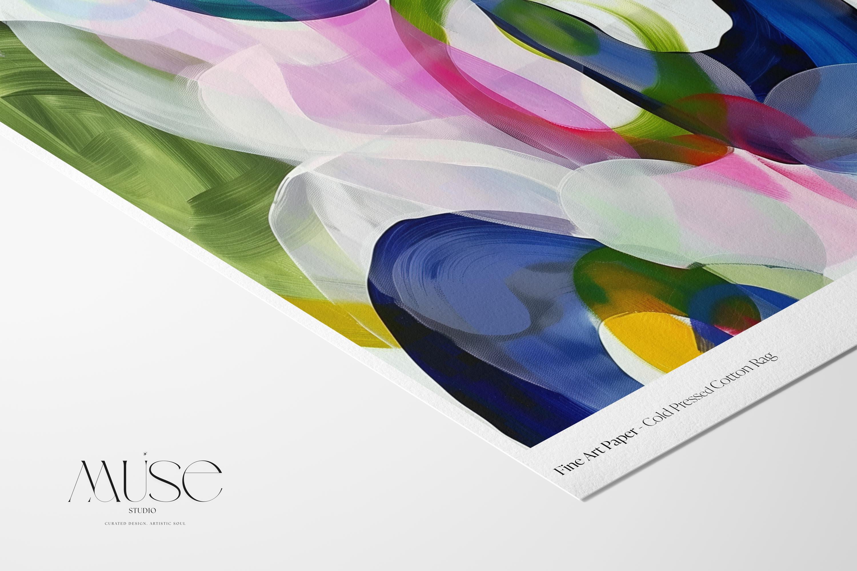Colorful Abstract Art Print in Navy Green Pink and Blue, Bold Modern Poster for Office or Living Room, Large Statement Wall Decor 377