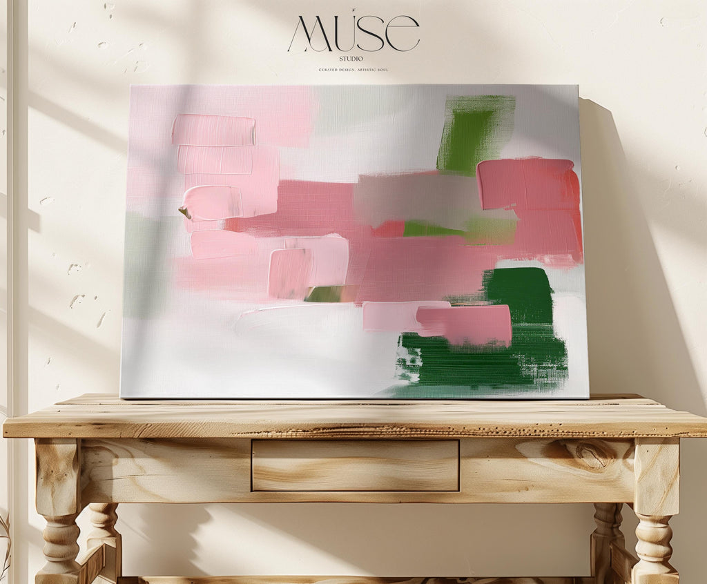 Muted Blush and Green Canvas Wall Art Soft Abstract Painting for Living Room or Bedroom Modern Minimalist Decor | Muse Studio 316