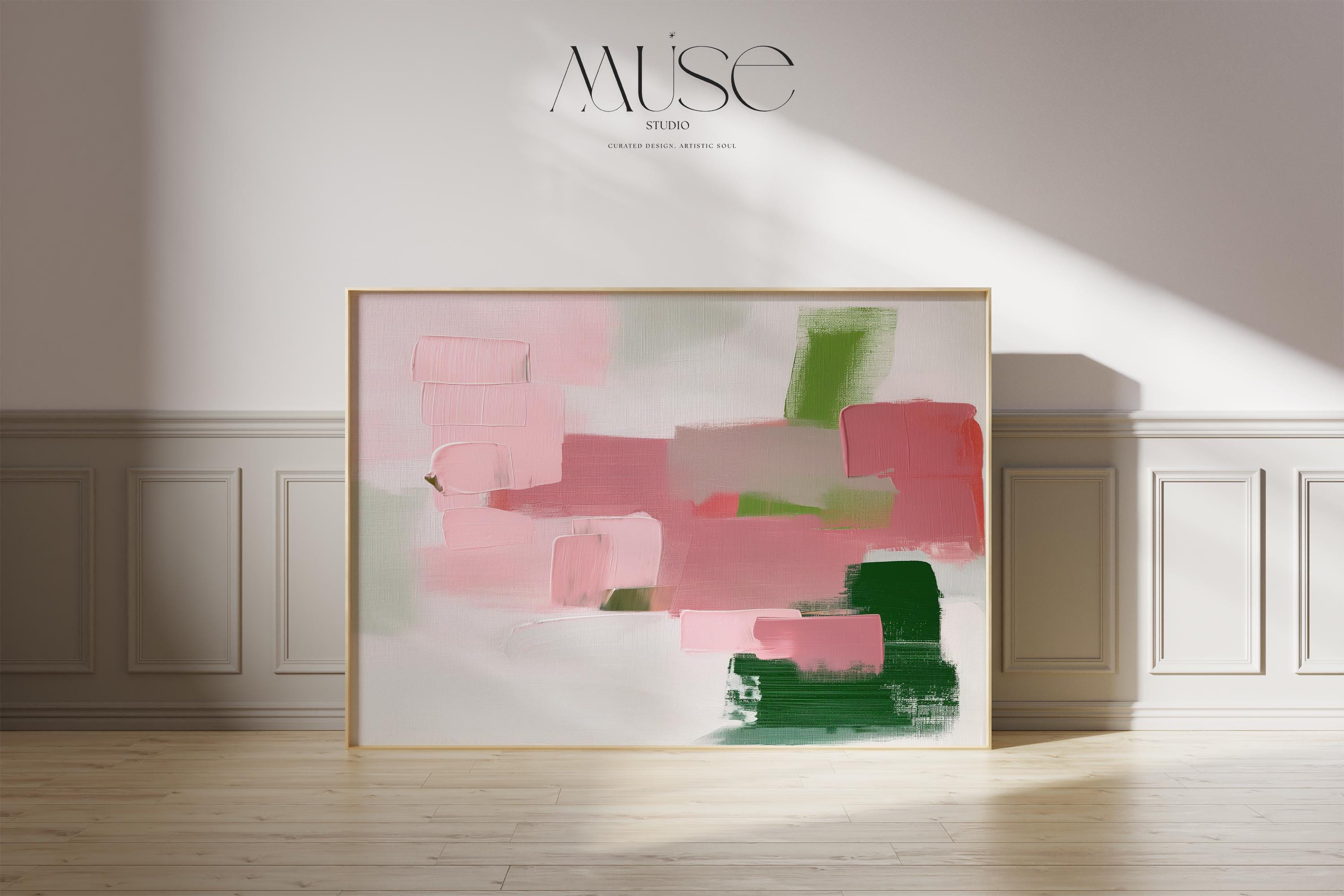Pastel Abstract Art Print in Pink Blush and Coral Soft Modern Wall Decor for Bedroom Office or Gallery | Muse Studio N355