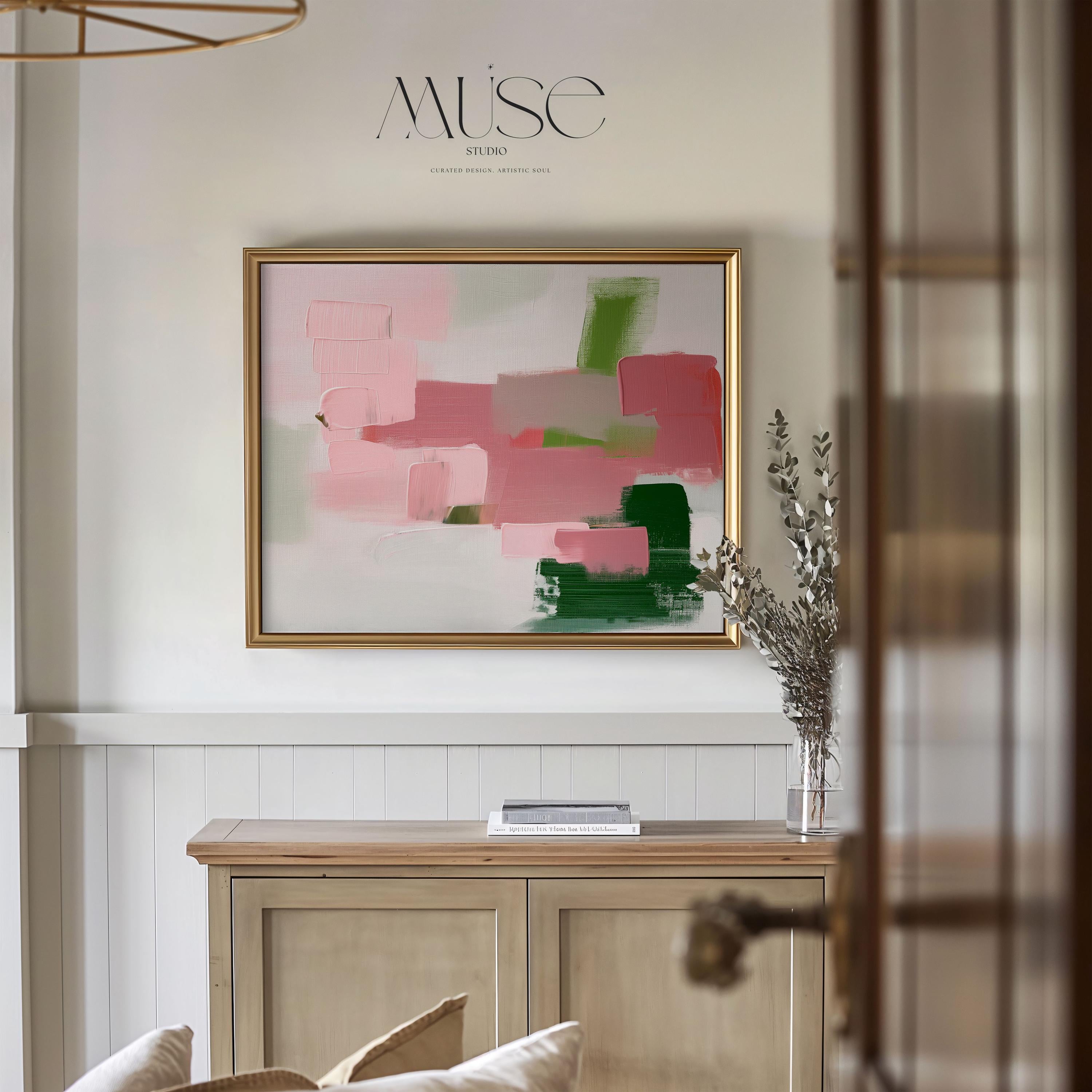 Pastel Abstract Art Print in Pink Blush and Coral Soft Modern Wall Decor for Bedroom Office or Gallery | Muse Studio N355