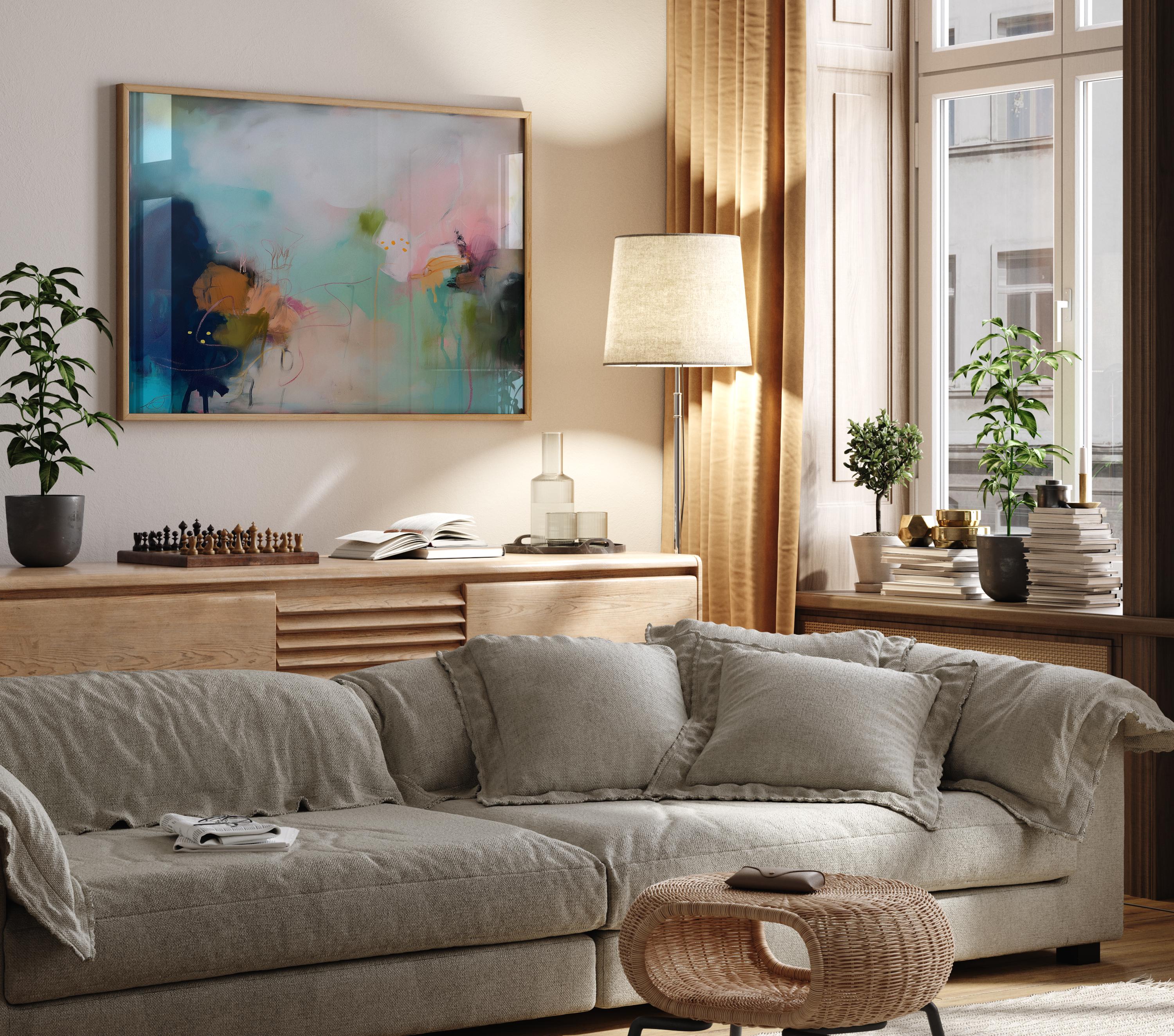 Aqua and Blush Abstract Wall Poster Soft Neutral Decor for Bedroom or Office Surreal Nature Inspired Art | Muse Studio 428