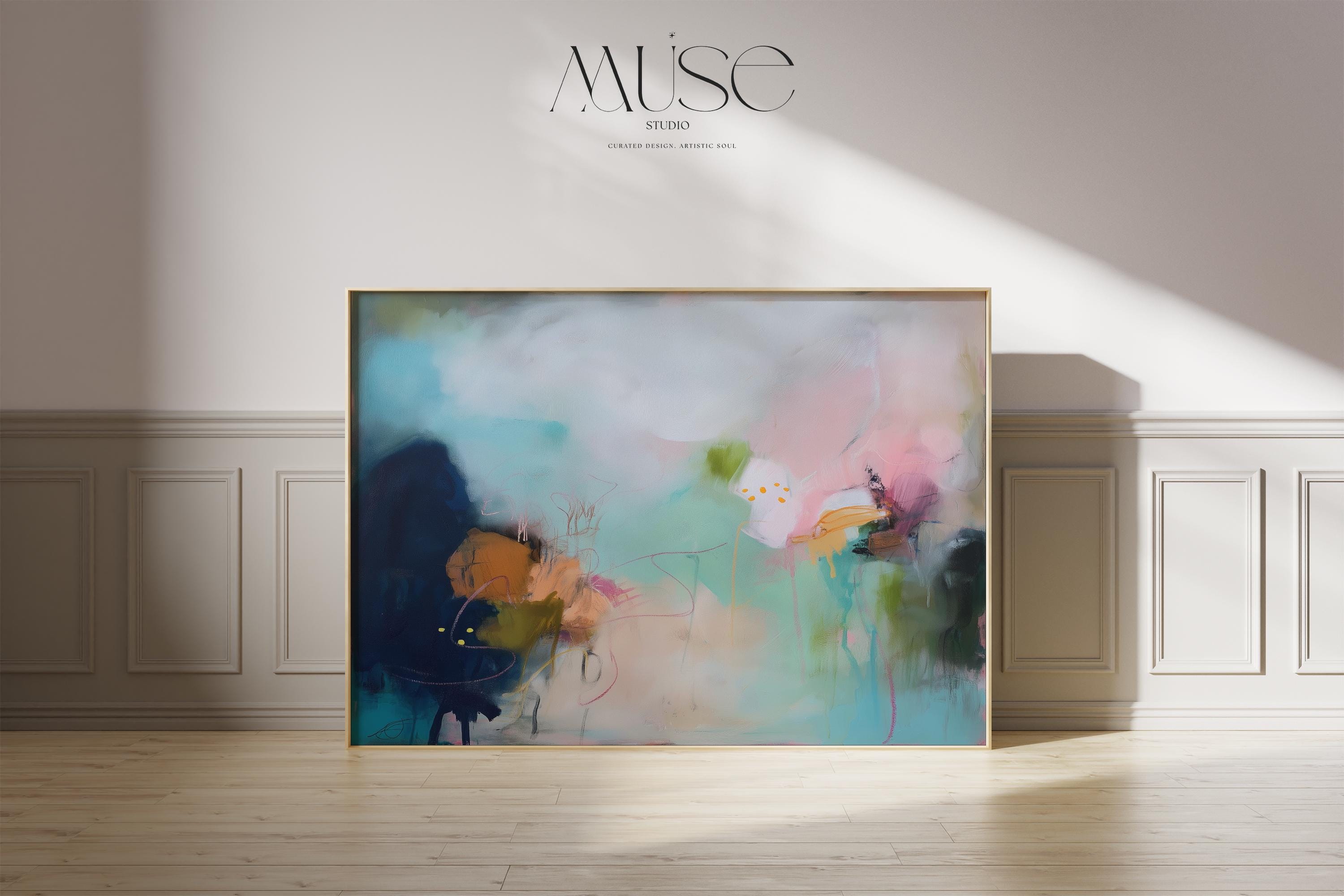 Aqua and Blush Abstract Wall Poster Soft Neutral Decor for Bedroom or Office Surreal Nature Inspired Art | Muse Studio 428