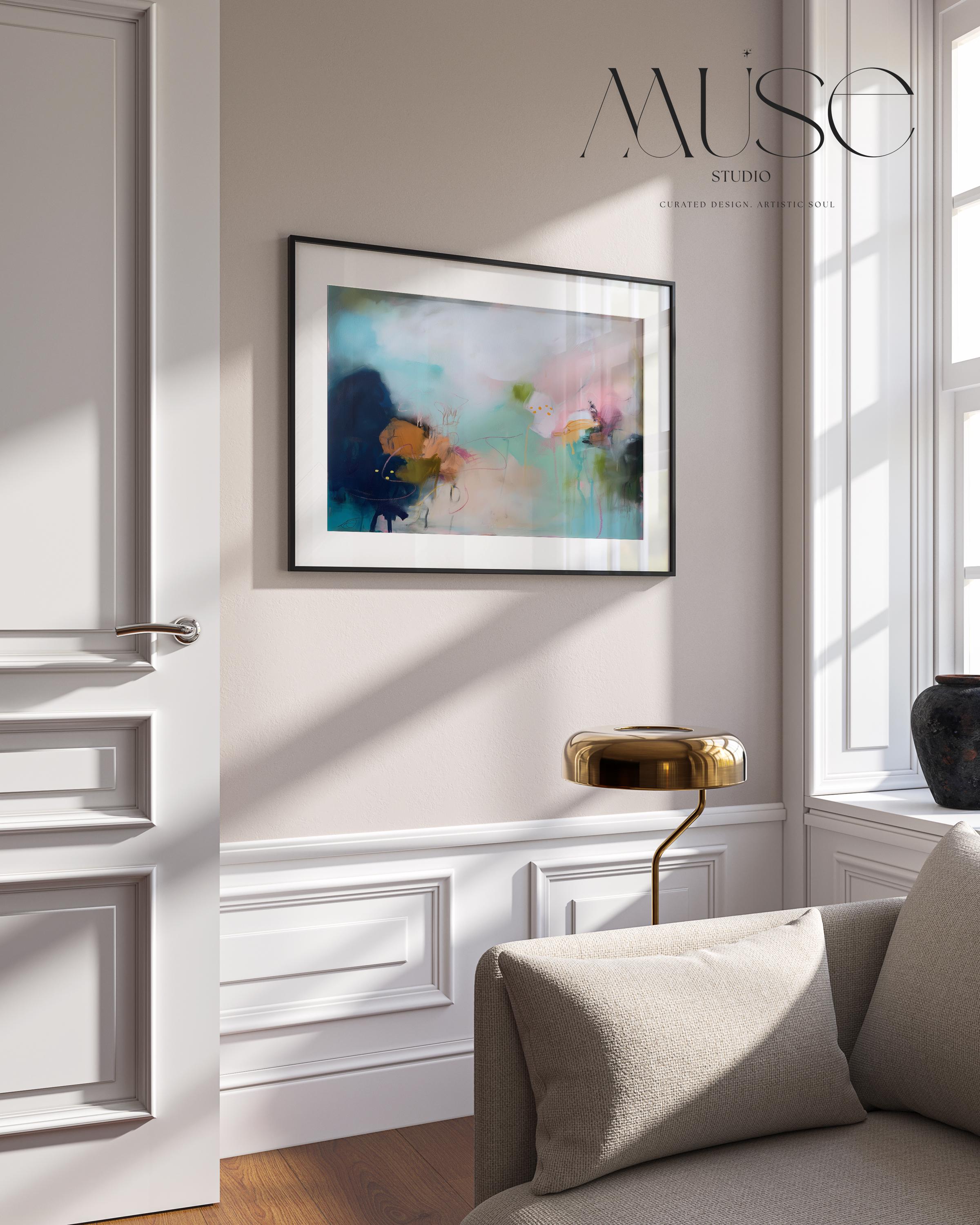 Aqua and Blush Abstract Wall Poster Soft Neutral Decor for Bedroom or Office Surreal Nature Inspired Art | Muse Studio 428