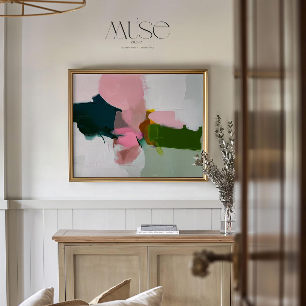Aqua and Blush Abstract Wall Poster Soft Neutral Decor for Bedroom or Office Surreal Nature Inspired Art | Muse Studio 428
