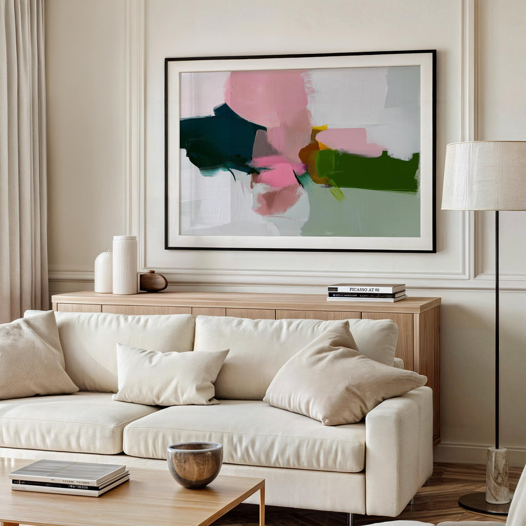Aqua and Blush Abstract Wall Poster Soft Neutral Decor for Bedroom or Office Surreal Nature Inspired Art | Muse Studio 428