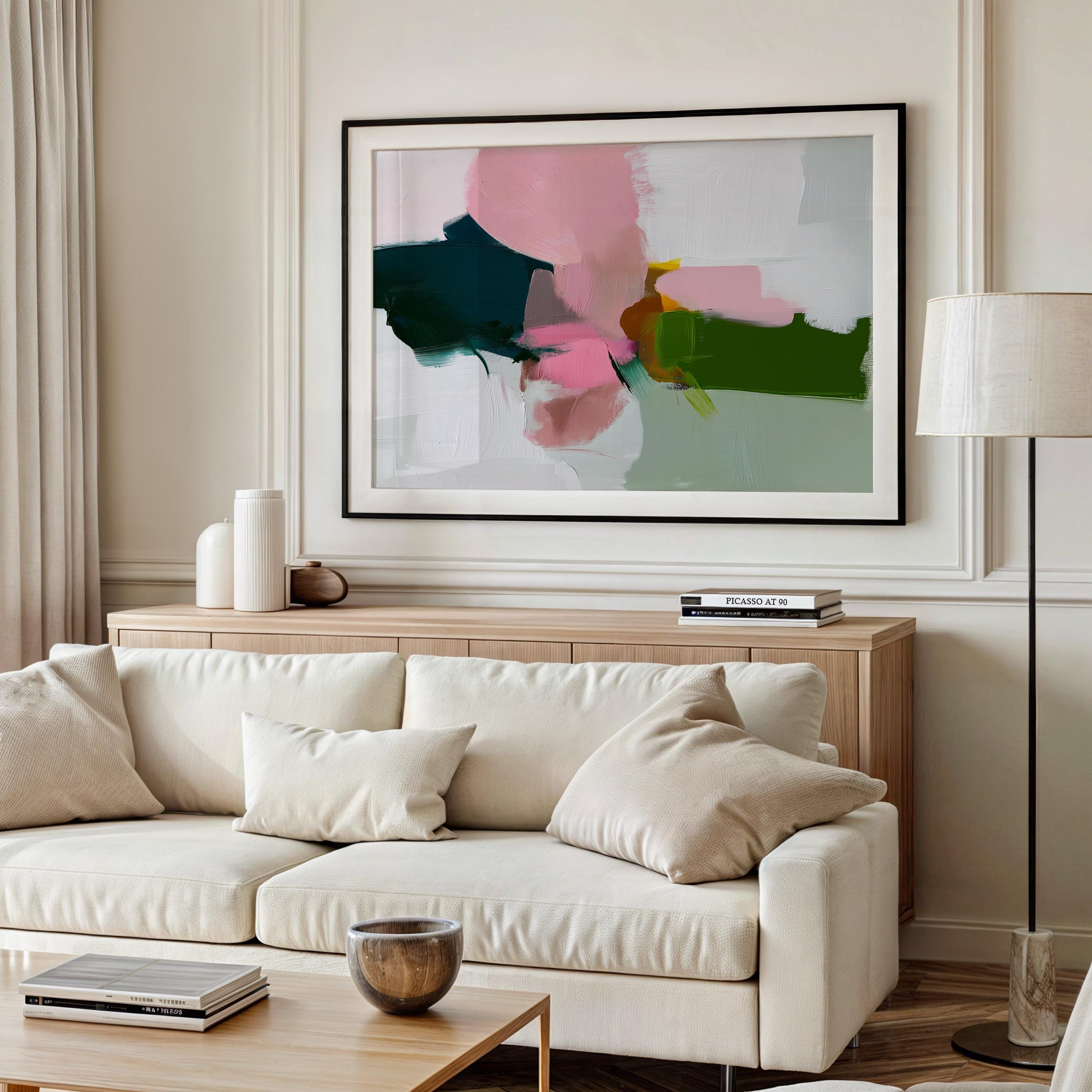 Aqua and Blush Abstract Wall Poster Soft Neutral Decor for Bedroom or Office Surreal Nature Inspired Art | Muse Studio 428
