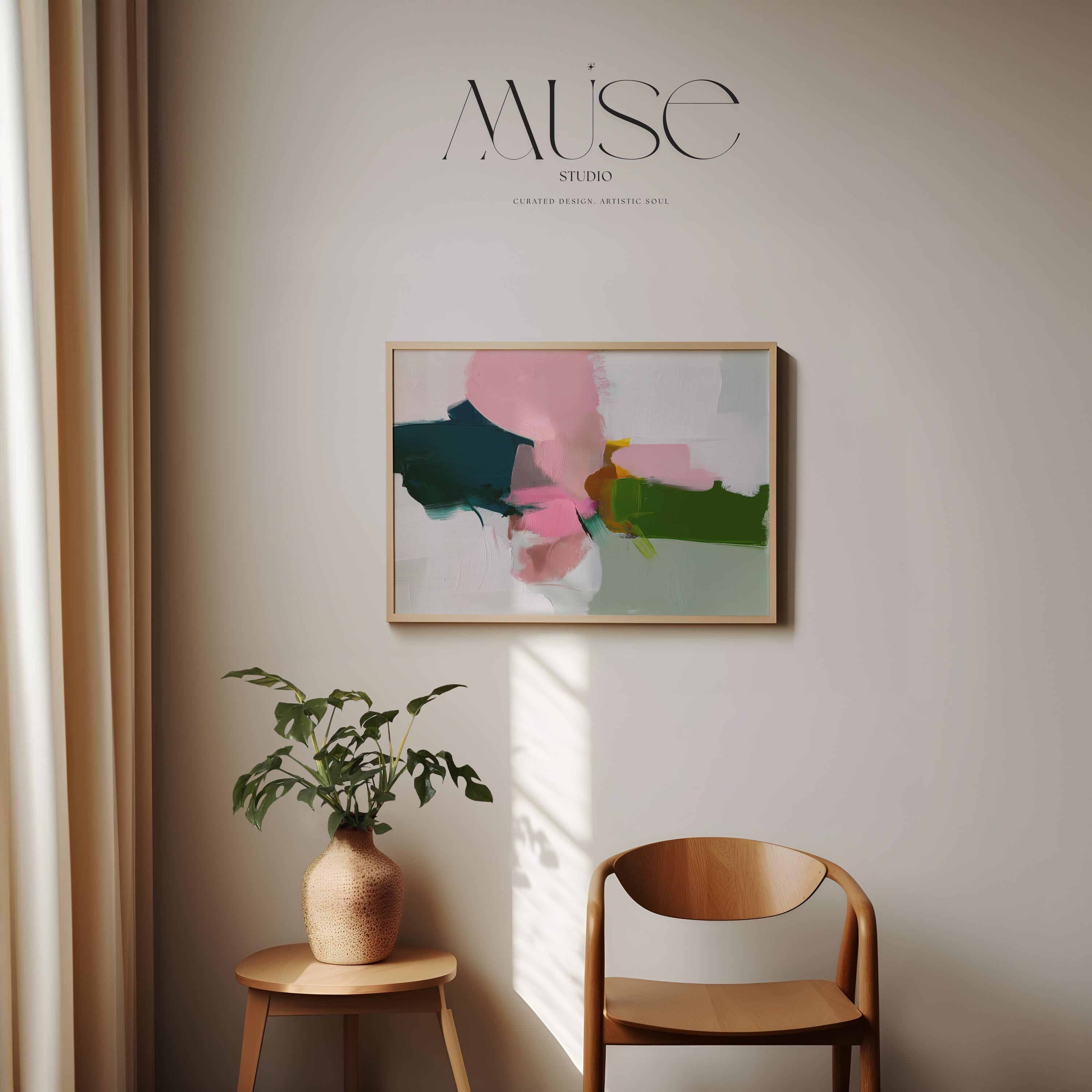 Aqua and Blush Abstract Wall Poster Soft Neutral Decor for Bedroom or Office Surreal Nature Inspired Art | Muse Studio 428