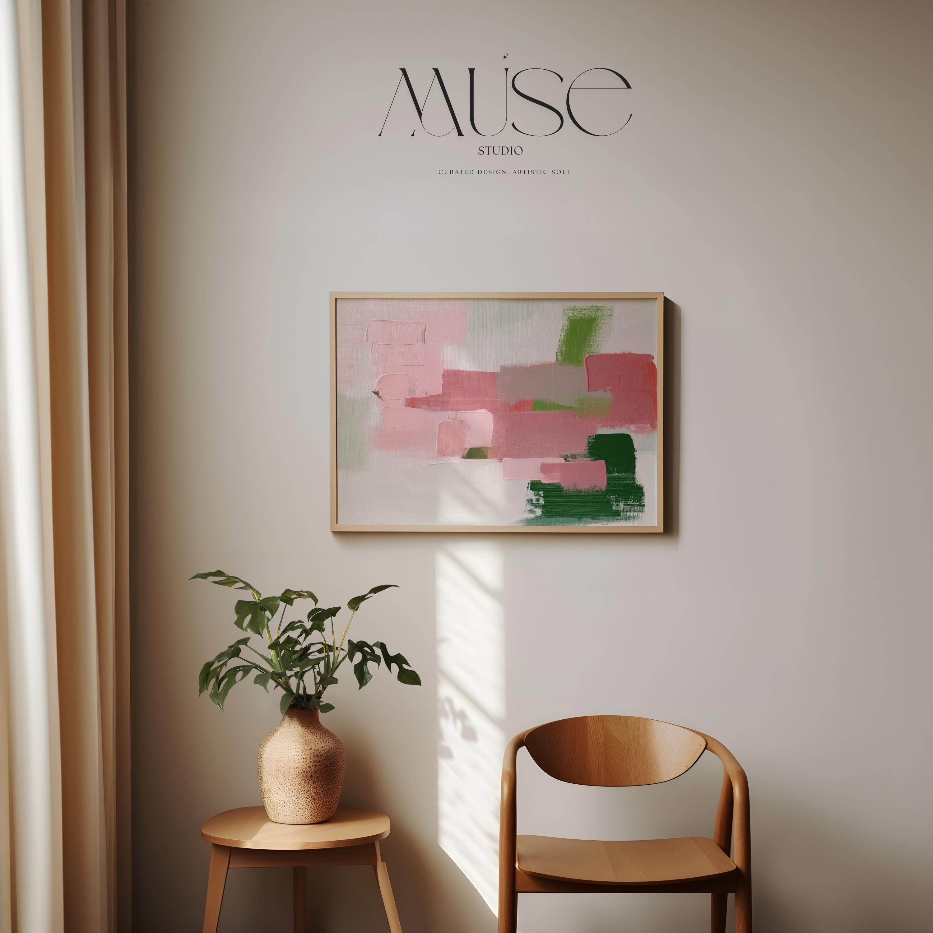 Pastel Abstract Art Print in Pink Blush and Coral Soft Modern Wall Decor for Bedroom Office or Gallery | Muse Studio N355