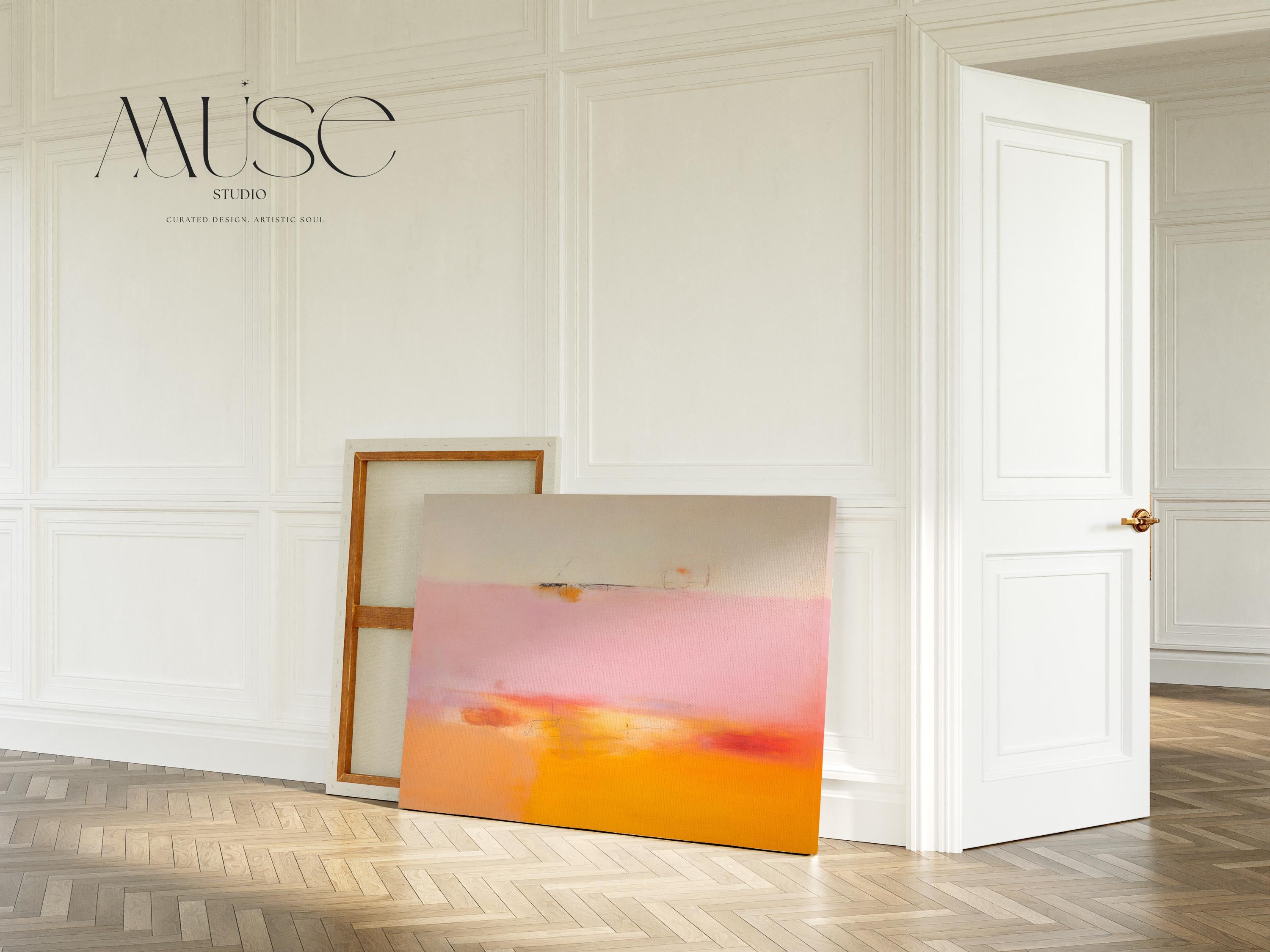 Large colorful abstract art print on stretched canvas, gallery-wrapped and ready to hang. Perfect for vibrant wall decor in homes, modern offices, and staging projects. Giclée canvas print featuring bold brushstrokes, expressive color, and modern statement style. Horizontal Abstract Wall Art Canvas Painting Pink Orange Modern Giclee Print Large Minimalist Artwork for Living Room or Office 068