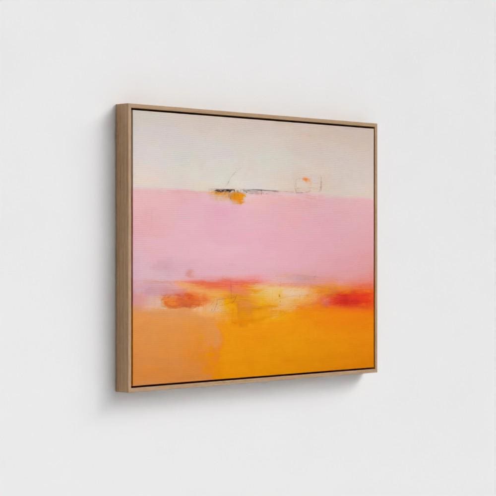 Colorful abstract art print on framed canvas, perfect for vibrant wall decor, modern home design, office decor, and staging projects. Large statement art featuring bold brushstrokes and colorful texture. Ready-to-hang giclée canvas adds energy to any living space. Framed Abstract Wall Art Horizontal Canvas Painting Pink Orange Minimalist Modern Giclee Print Large Living Room Decor for Home 068