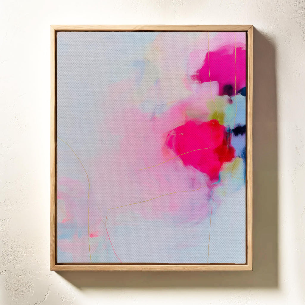 Blush and Pink Framed Canvas Wall Art Soft Modern Decor for Bedroom or Nursery Abstract Pastel Painting | Muse Studio 436 Framed Canvas Art Colorful abstract wall art on framed canvas, perfect for bold decor art and modern wall decor. Large statement piece with expressive brushstrokes and rich textures. Ready-to-hang giclée canvas designed to energize living rooms, offices, and curated interiors. Muse Studio Decor Art.