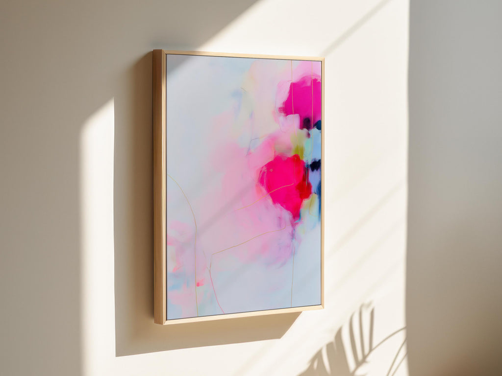 Blush and Pink Framed Canvas Wall Art Soft Modern Decor for Bedroom or Nursery Abstract Pastel Painting | Muse Studio 436