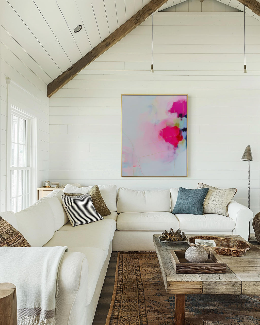 Blush and Pink Framed Canvas Wall Art Soft Modern Decor for Bedroom or Nursery Abstract Pastel Painting | Muse Studio 436