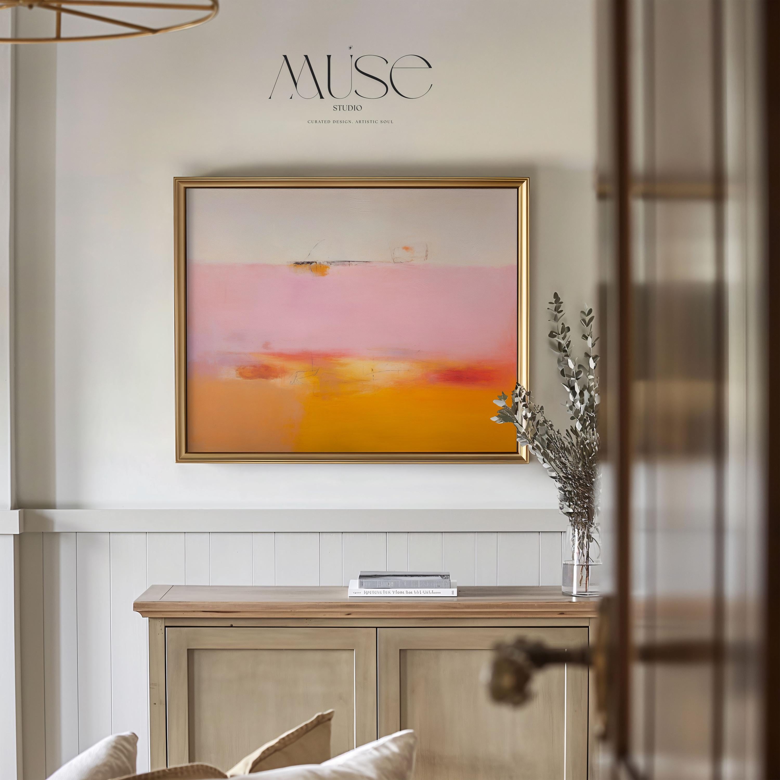 Abstract Art Print Pink Orange Horizontal Artwork Modern Minimalist Giclee Poster Soft Pastel Wall Decor for Living Room or Bedroom 068