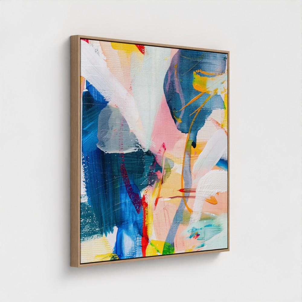 Framed Square Abstract Art Colorful Modern Canvas Painting Pink Blue Yellow Bold Giclee Wall Art for Living Room or Office | 336