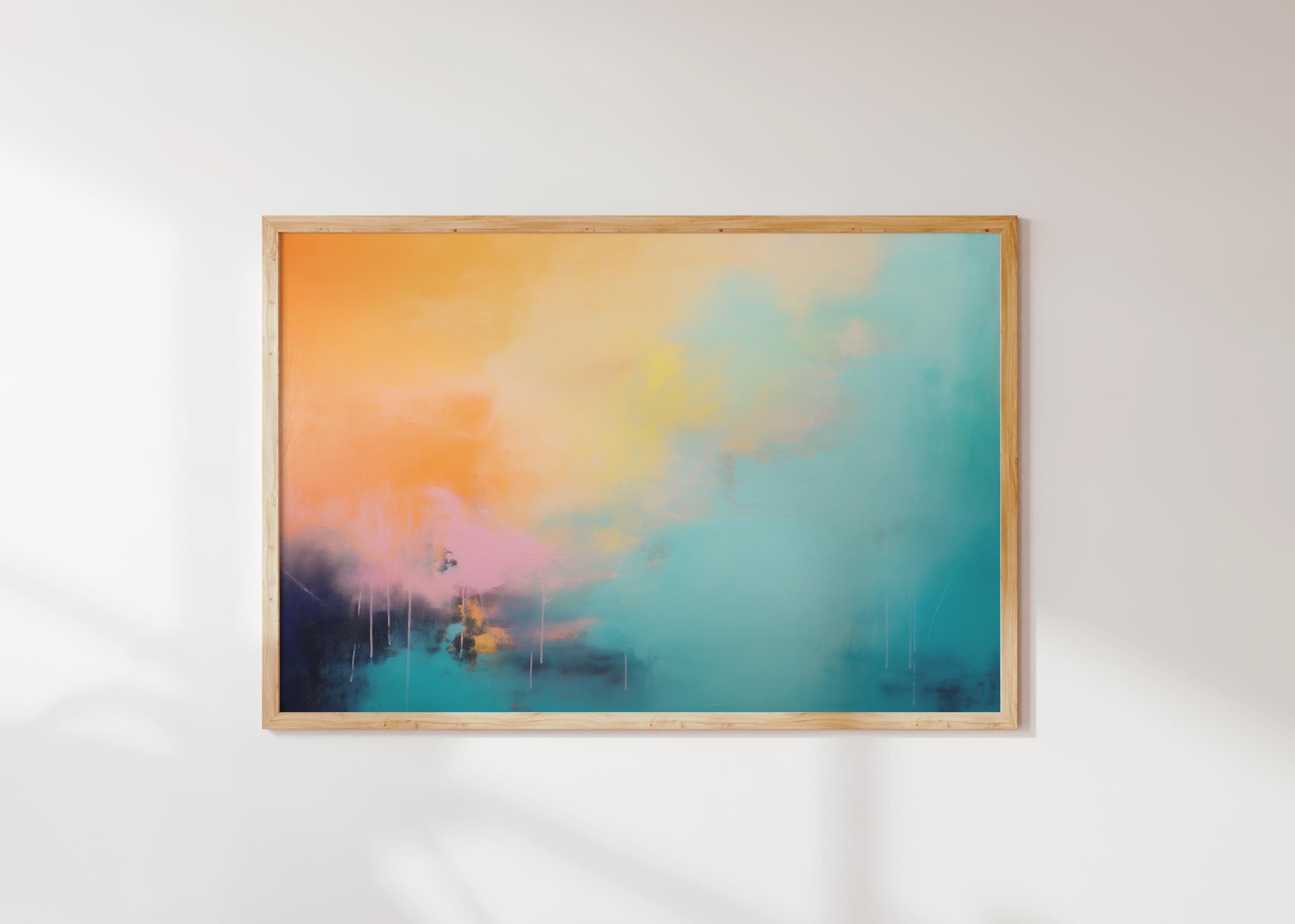 Abstract Poster Print in Turquoise and Peach, Large Horizontal Wall Art for Home Office or Bedroom, Modern Fine Art for Bold Decor 308