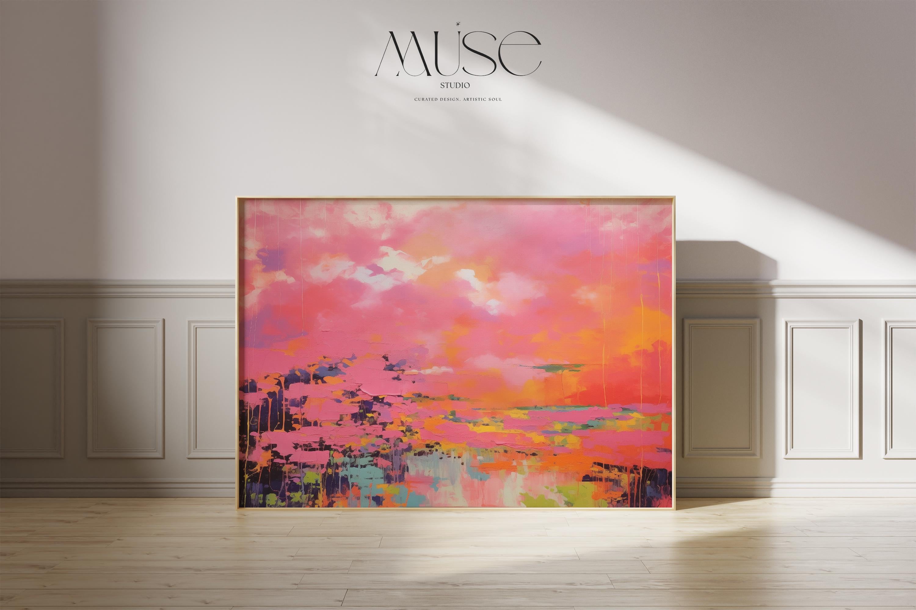 Pink and Orange Fine Art Poster Print, Horizontal Abstract Wall Art for Living Room or Office, Vibrant Colorful Modern Decor Art 313