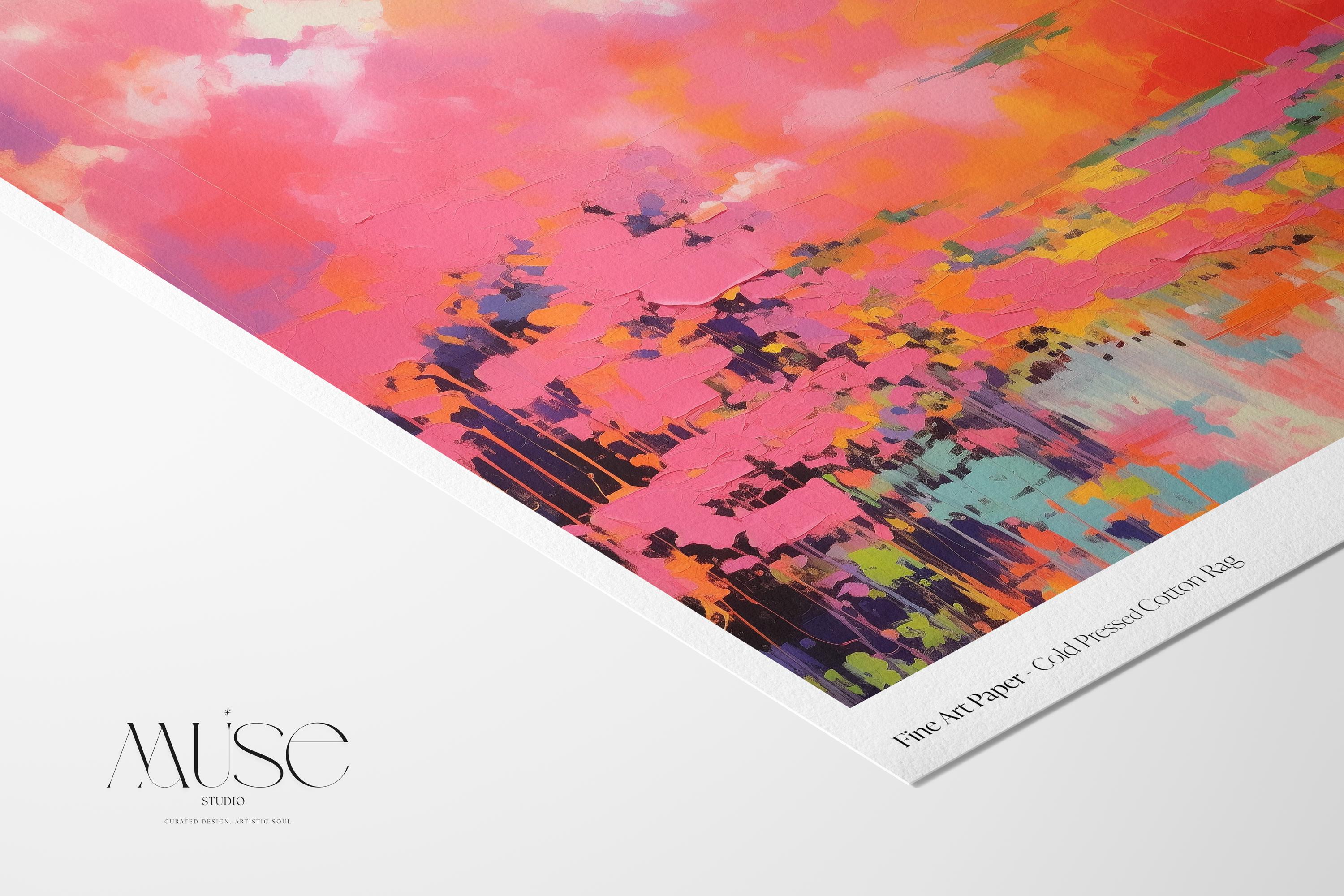Pink and Orange Fine Art Poster Print, Horizontal Abstract Wall Art for Living Room or Office, Vibrant Colorful Modern Decor Art 313