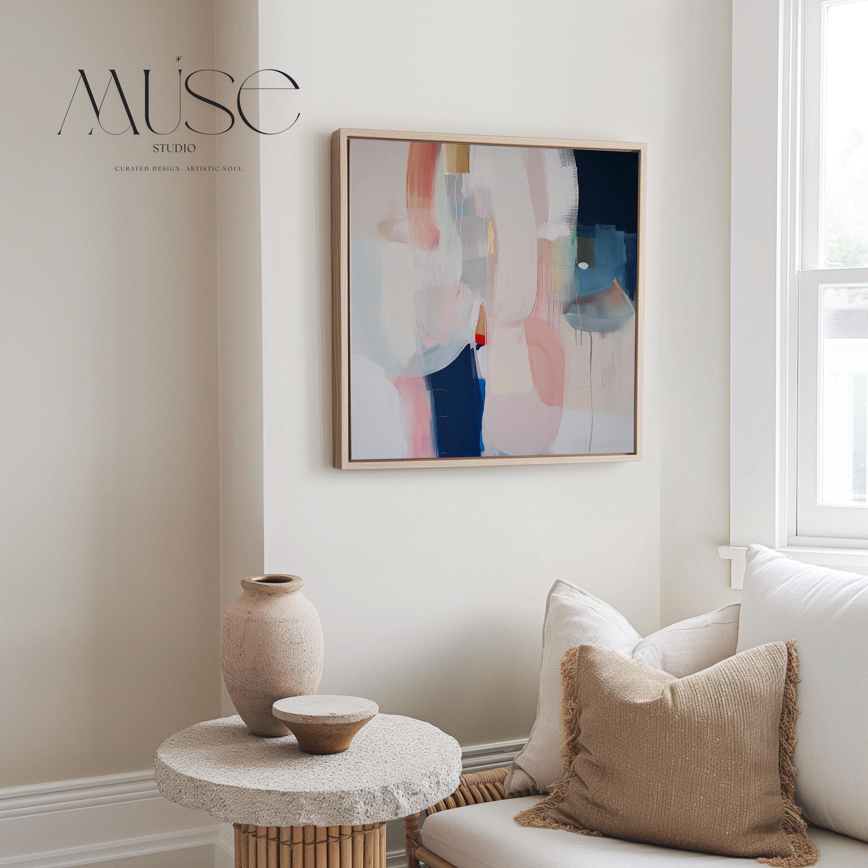Framed Canvas Wall Art in Warm Muted Neutrals, Soft Contemporary Abstract Painting for Living Room or Bedroom, Designer Style Home Decor 438