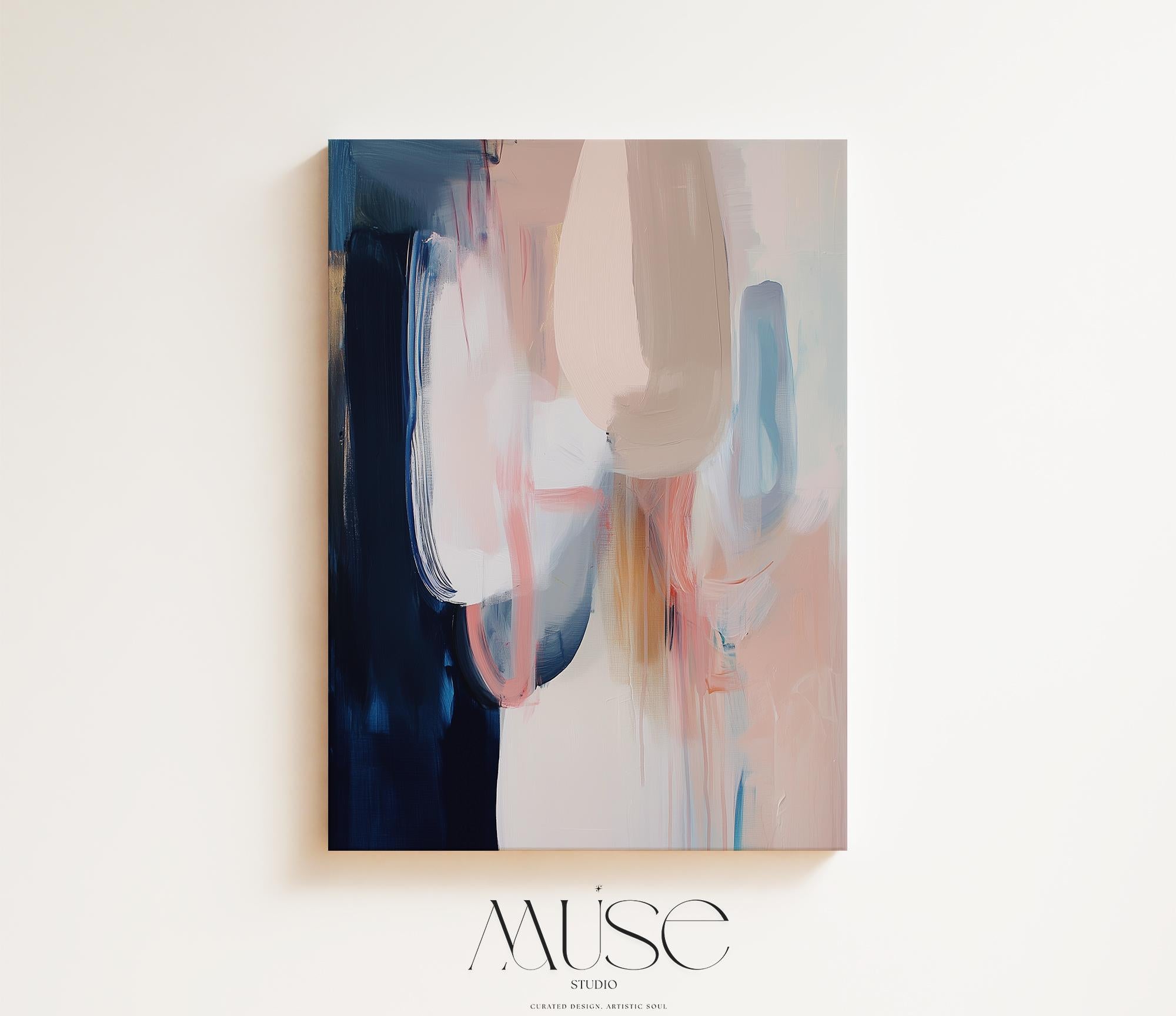 Warm Neutral Vertical Canvas Wall Art in Navy and Blush, Framed Abstract Decor for Bedroom or Office, Soft Contemporary Artwork 439 wall art prints, living room decor, abstract painting, abstract art, modern wall art, modern art, living room art, abstract wall art, canvas wall art, wall art, abstract print, colorful wall art