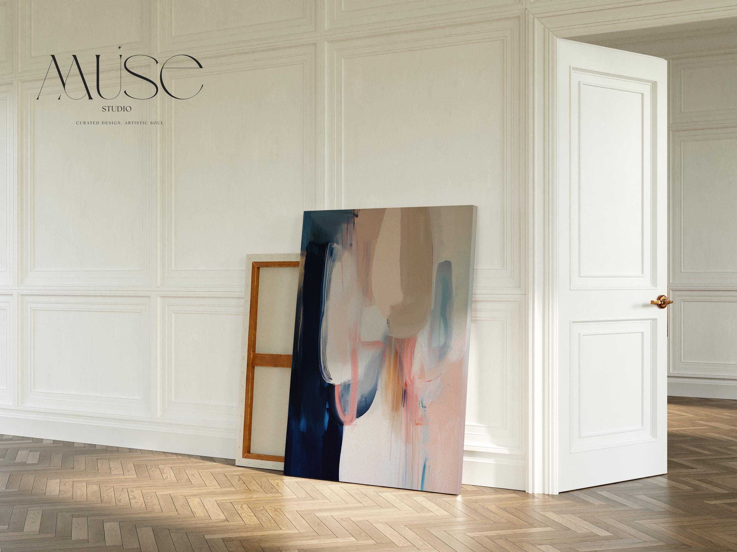 Warm Neutral Vertical Canvas Wall Art in Navy and Blush, Framed Abstract Decor for Bedroom or Office, Soft Contemporary Artwork 439 wall art prints, living room decor, abstract painting, abstract art, modern wall art, modern art, living room art, abstract wall art, canvas wall art, wall art, abstract print, colorful wall art