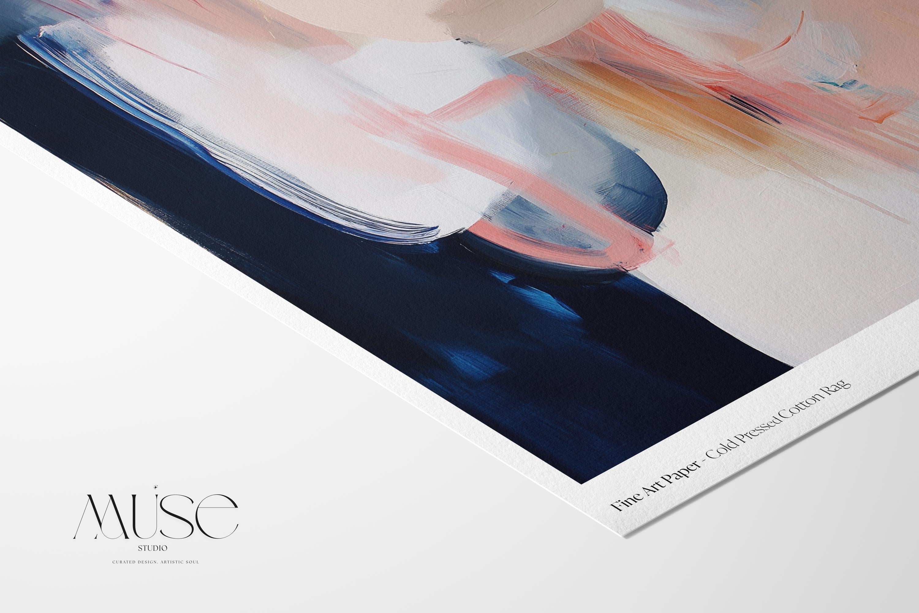 Warm Neutral Vertical Canvas Wall Art in Navy and Blush, Framed Abstract Decor for Bedroom or Office, Soft Contemporary Artwork 439