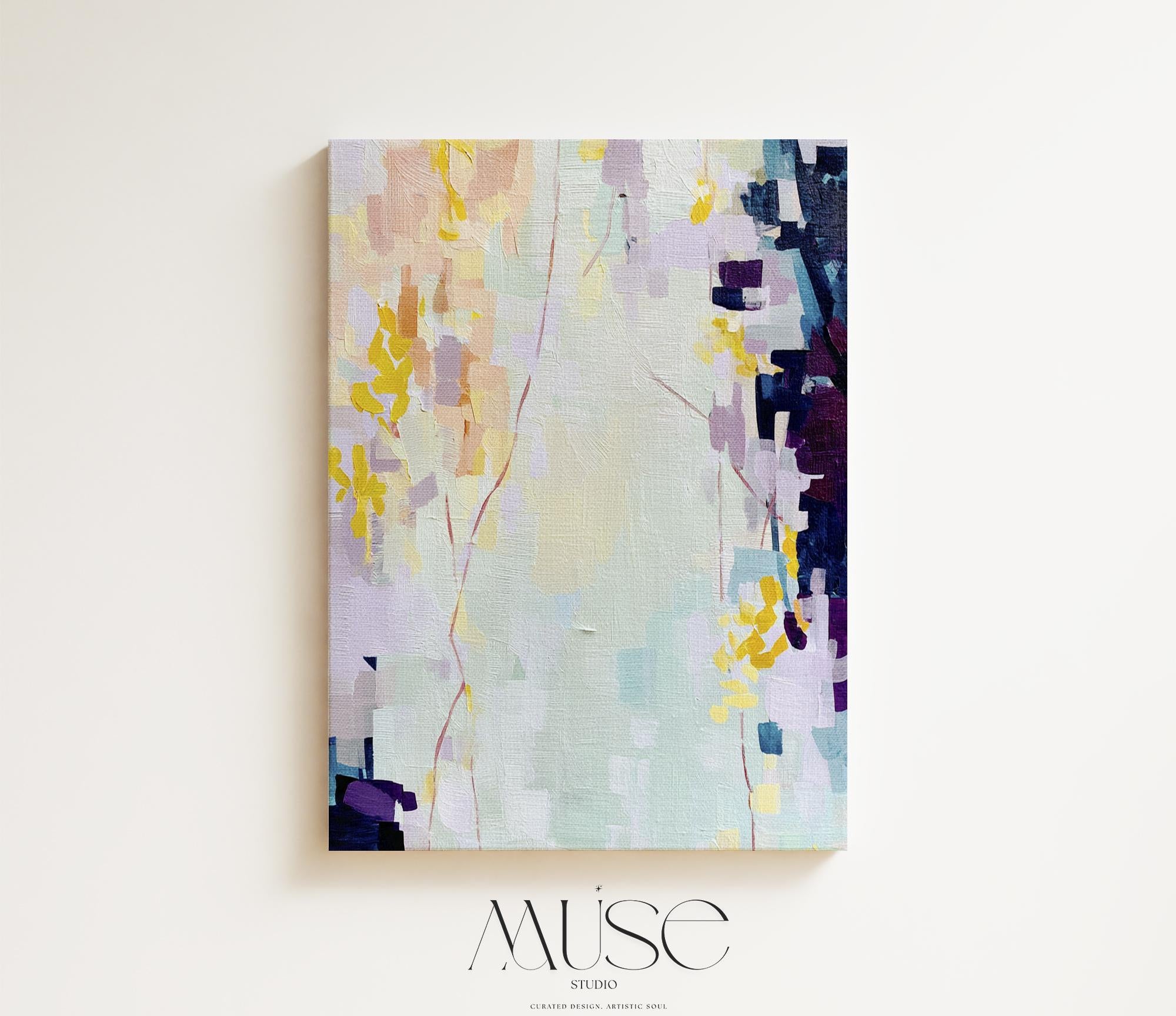 Framed Wall Art | Summer Abstract Canvas Art Vertical | Decor Soft Color Pop Living Room Art Modern Contemporary Design | 442