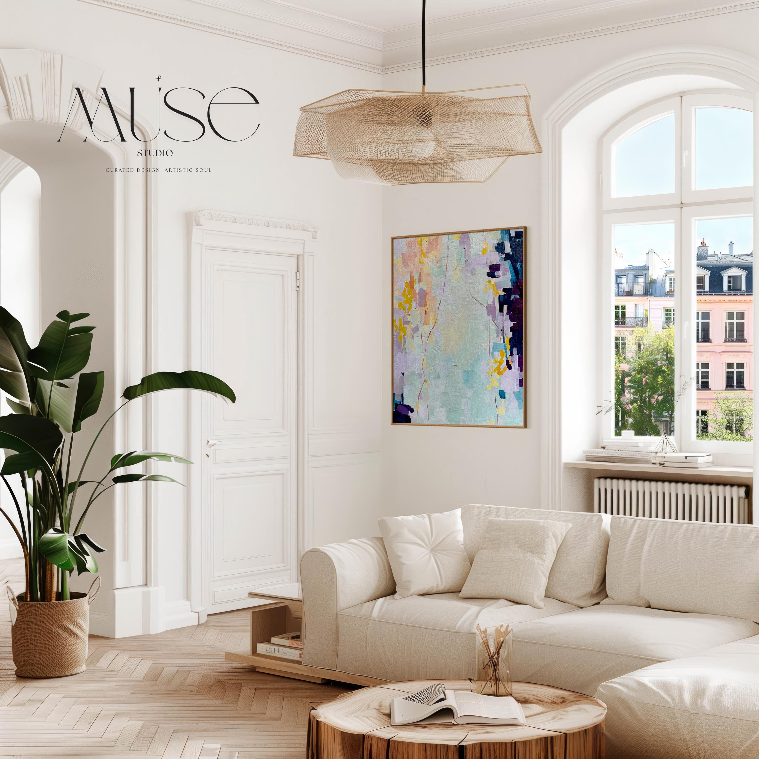 Framed Wall Art | Summer Abstract Canvas Art Vertical | Decor Soft Color Pop Living Room Art Modern Contemporary Design | 442