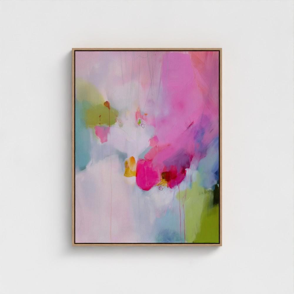 Colorful abstract art print on framed canvas, perfect for vibrant wall decor, modern home design, office decor, and staging projects. Large statement art featuring bold brushstrokes and colorful texture. Ready-to-hang giclée canvas adds energy to any living space. Framed Abstract Canvas Art Vertical Pink Green Painting Colorful Modern Wall Decor for Bedroom or Office | 423