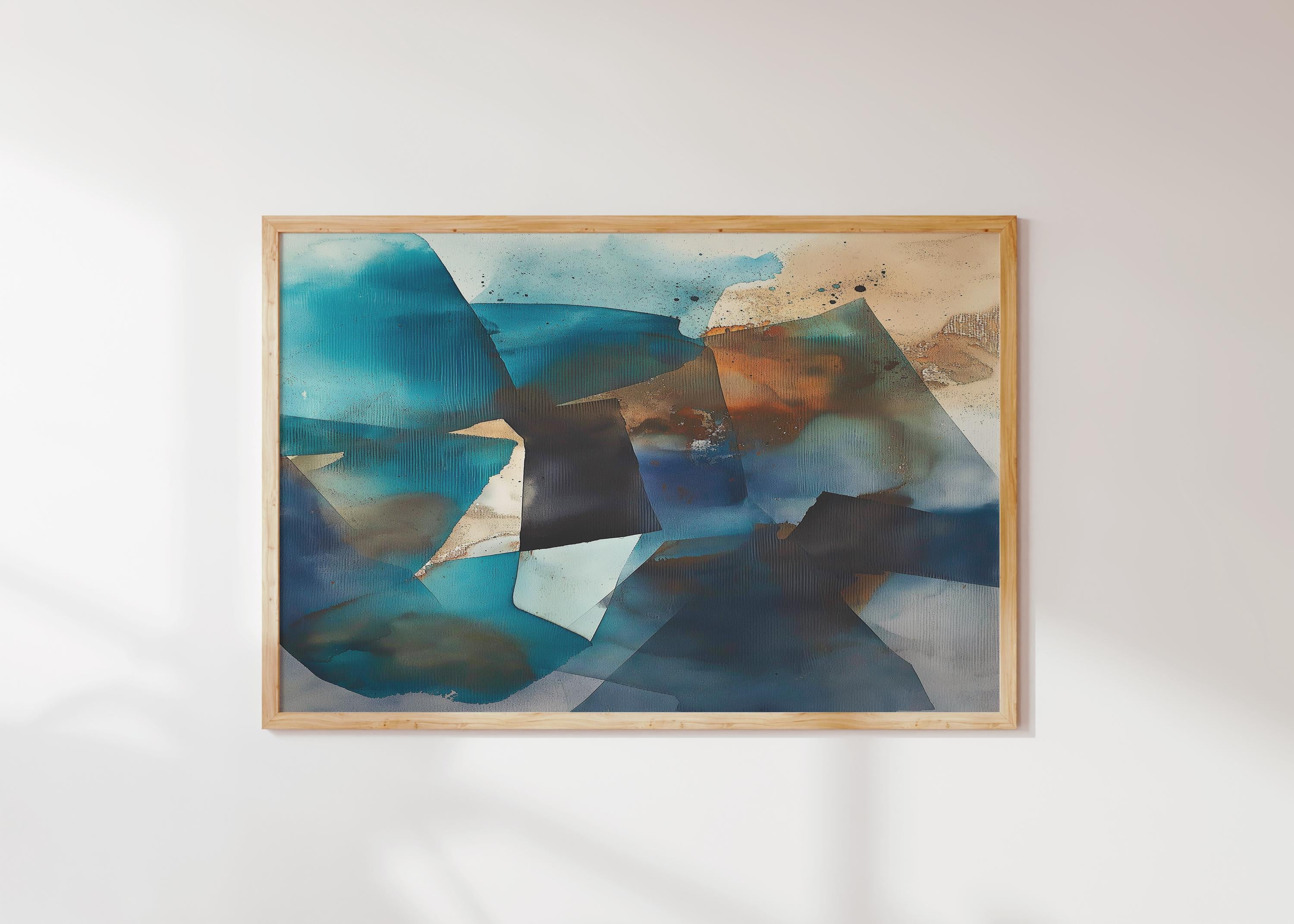 Coastal Abstract Poster Print in Ocean Teal and Earthy Tones, Large Horizontal Wall Art for Modern Decor, Fine Art Print Unframed 347