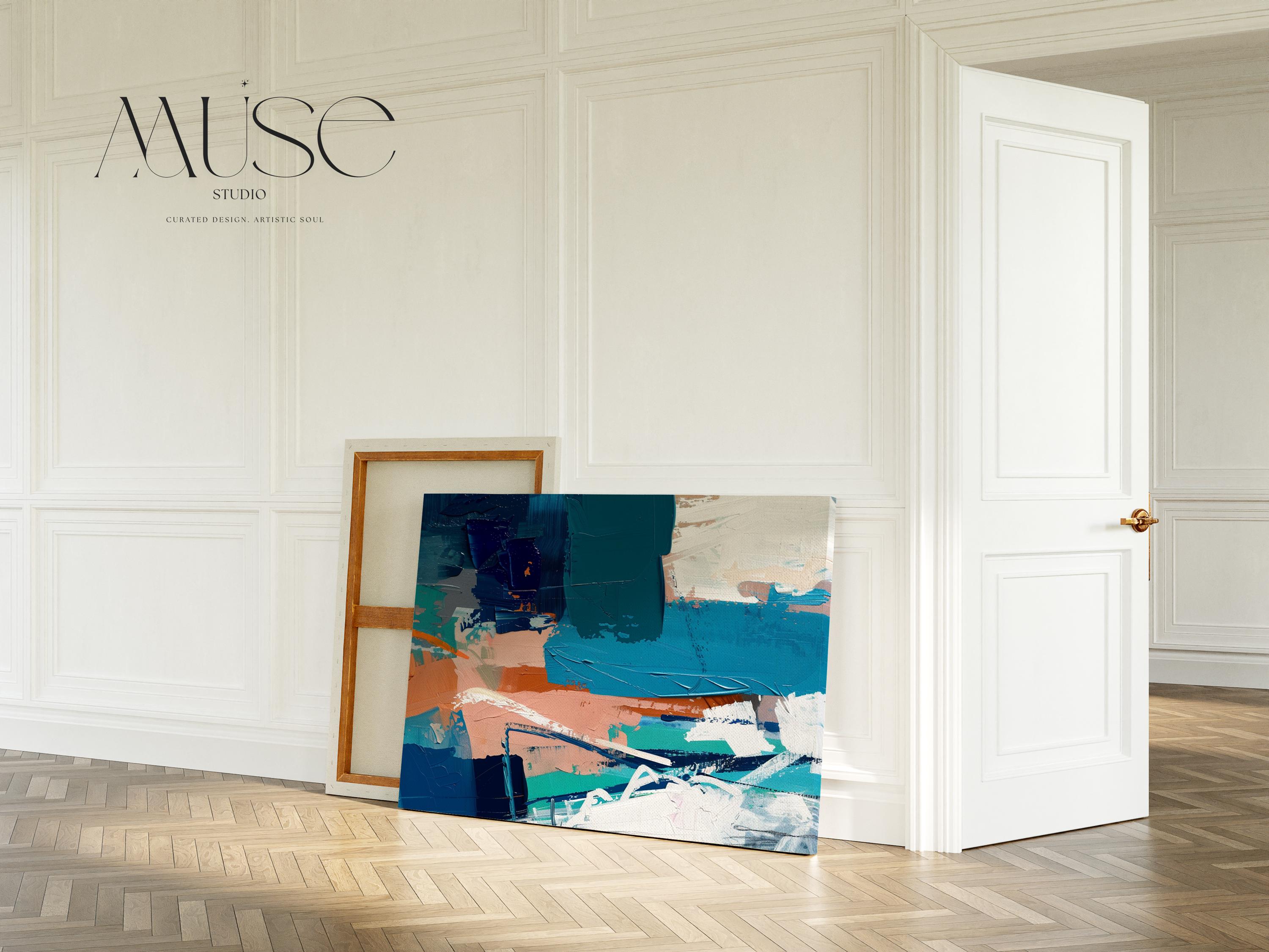 Large Abstract Canvas Wall Art in Teal and Terracotta, Horizontal Framed Artwork for Living Room Decor, Modern Statement Painting 350 Stretched Canvas Art Large abstract wall decor on stretched canvas, gallery-wrapped and ready to hang. Perfect for colorful wall art in living rooms, office spaces, and design projects. Giclée canvas print with bold brushwork and vibrant modern style for impactful home decor. Muse Studio Decor Art.