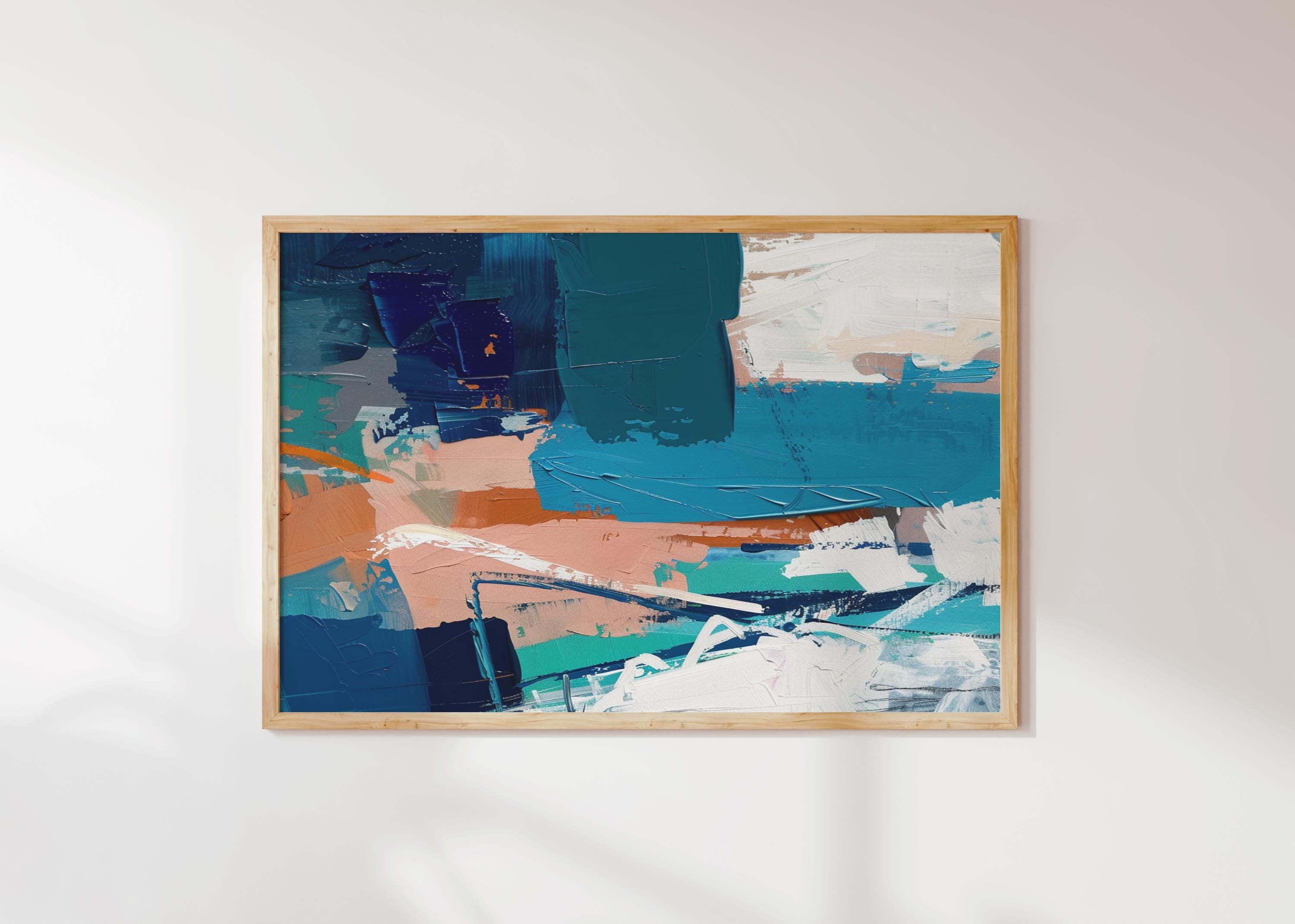 Fine Art Poster Print in Teal and Rust, Horizontal Abstract Wall Art for Contemporary Home Decor, Unframed Large Print Design 350 wall art prints, living room decor, abstract painting, abstract art, modern wall art, modern art, living room art, abstract wall art, canvas wall art, wall art, abstract print, colorful wall art