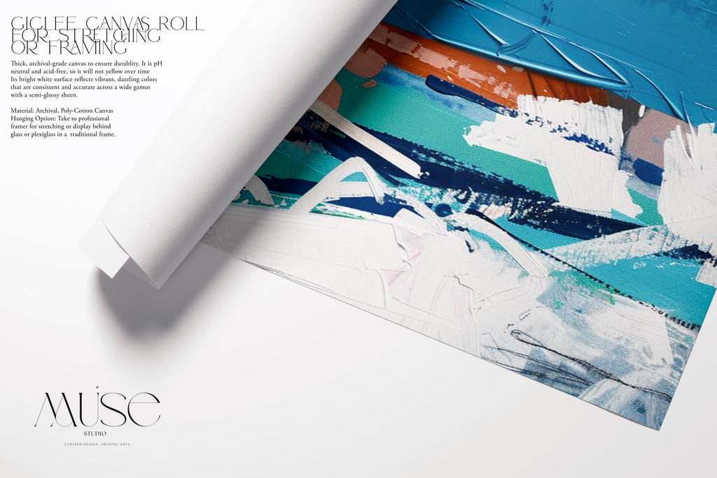 Fine Art Poster Print in Teal and Rust, Horizontal Abstract Wall Art for Contemporary Home Decor, Unframed Large Print Design 350