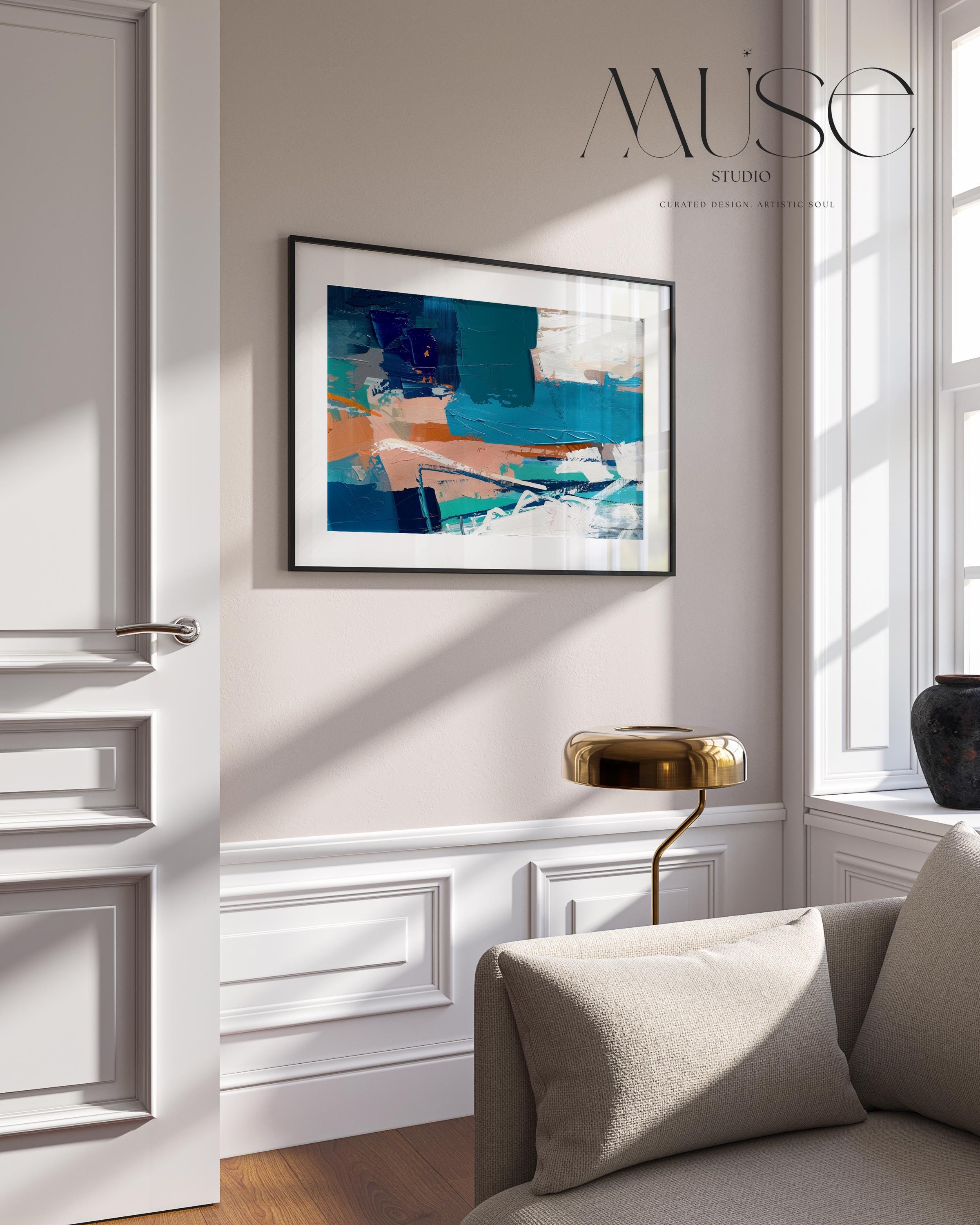 Fine Art Poster Print in Teal and Rust, Horizontal Abstract Wall Art for Contemporary Home Decor, Unframed Large Print Design 350 wall art prints, living room decor, abstract painting, abstract art, modern wall art, modern art, living room art, abstract wall art, canvas wall art, wall art, abstract print, colorful wall art