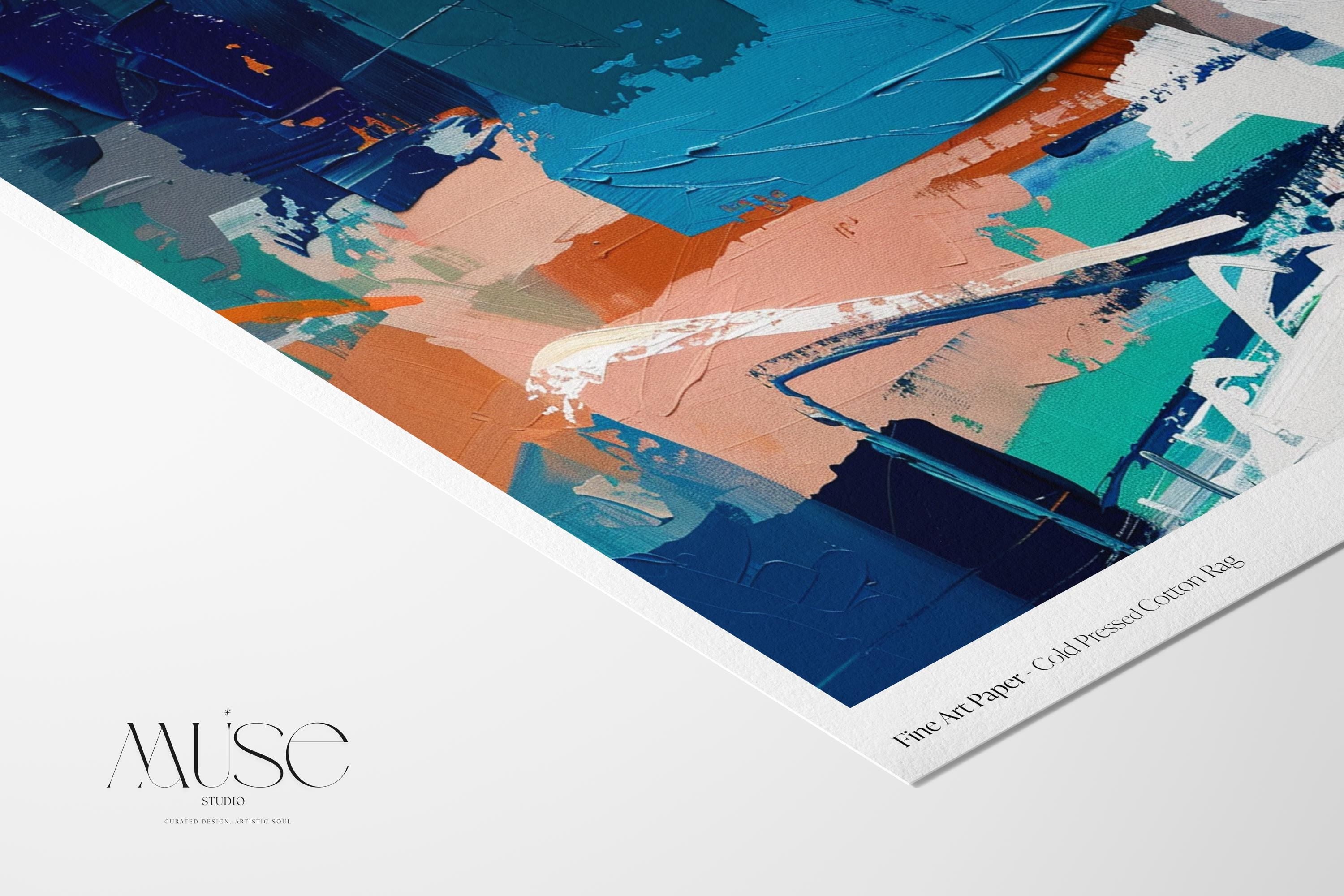 Fine Art Poster Print in Teal and Rust, Horizontal Abstract Wall Art for Contemporary Home Decor, Unframed Large Print Design 350