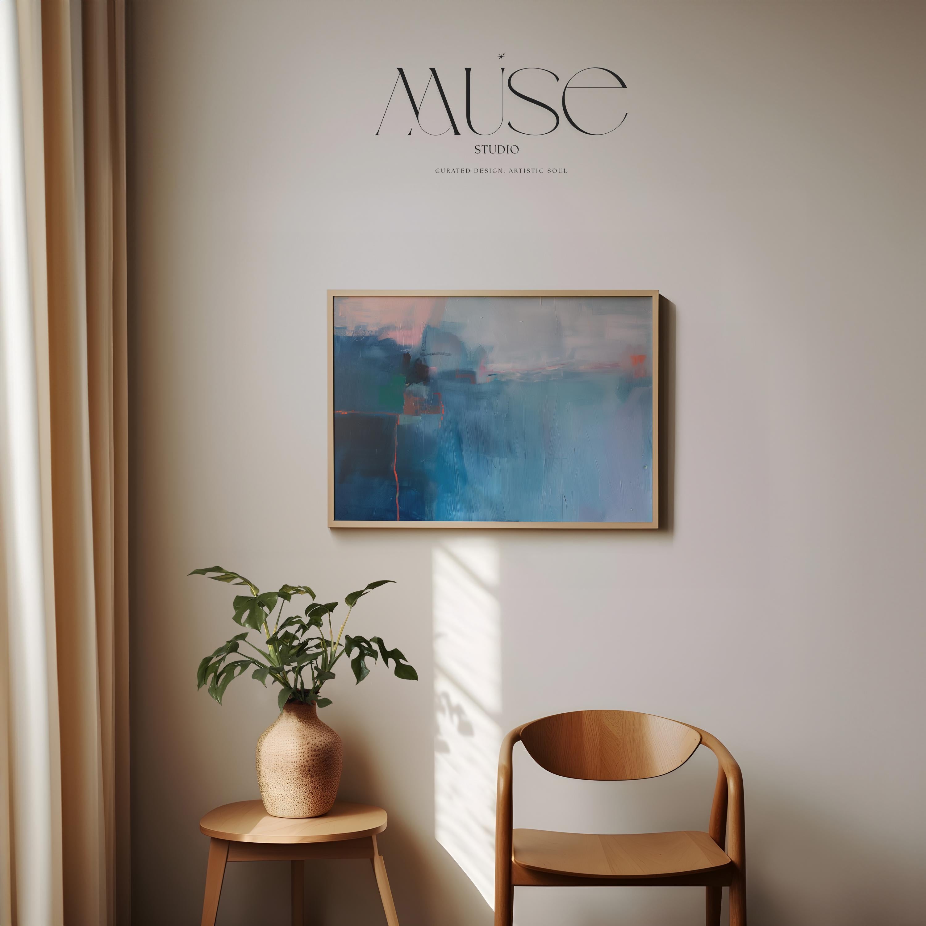 Fine Art Poster Print in Teal and Rust, Horizontal Abstract Wall Art for Contemporary Home Decor, Unframed Large Print Design 350