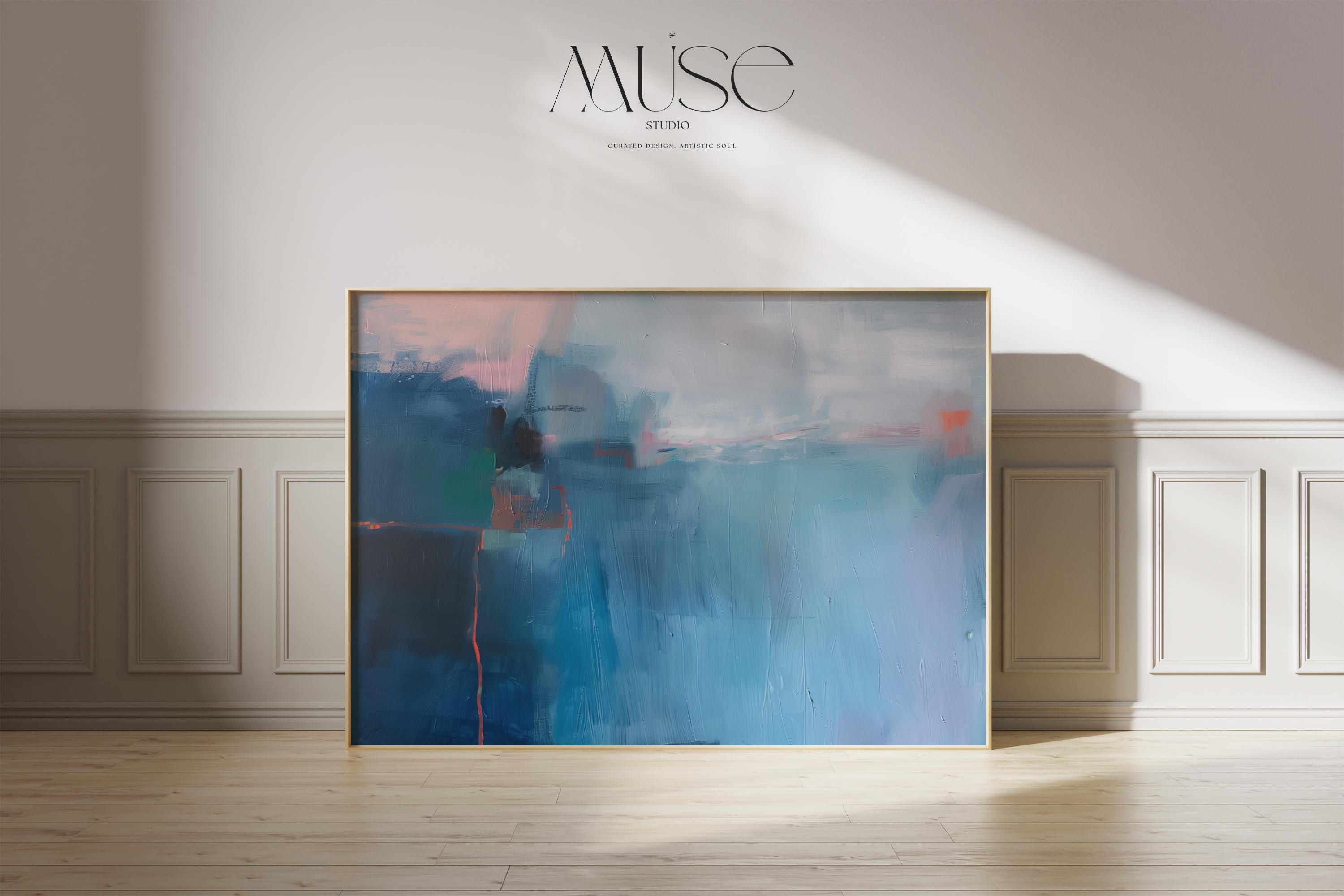 Fine Art Poster Print in Teal and Rust, Horizontal Abstract Wall Art for Contemporary Home Decor, Unframed Large Print Design 350