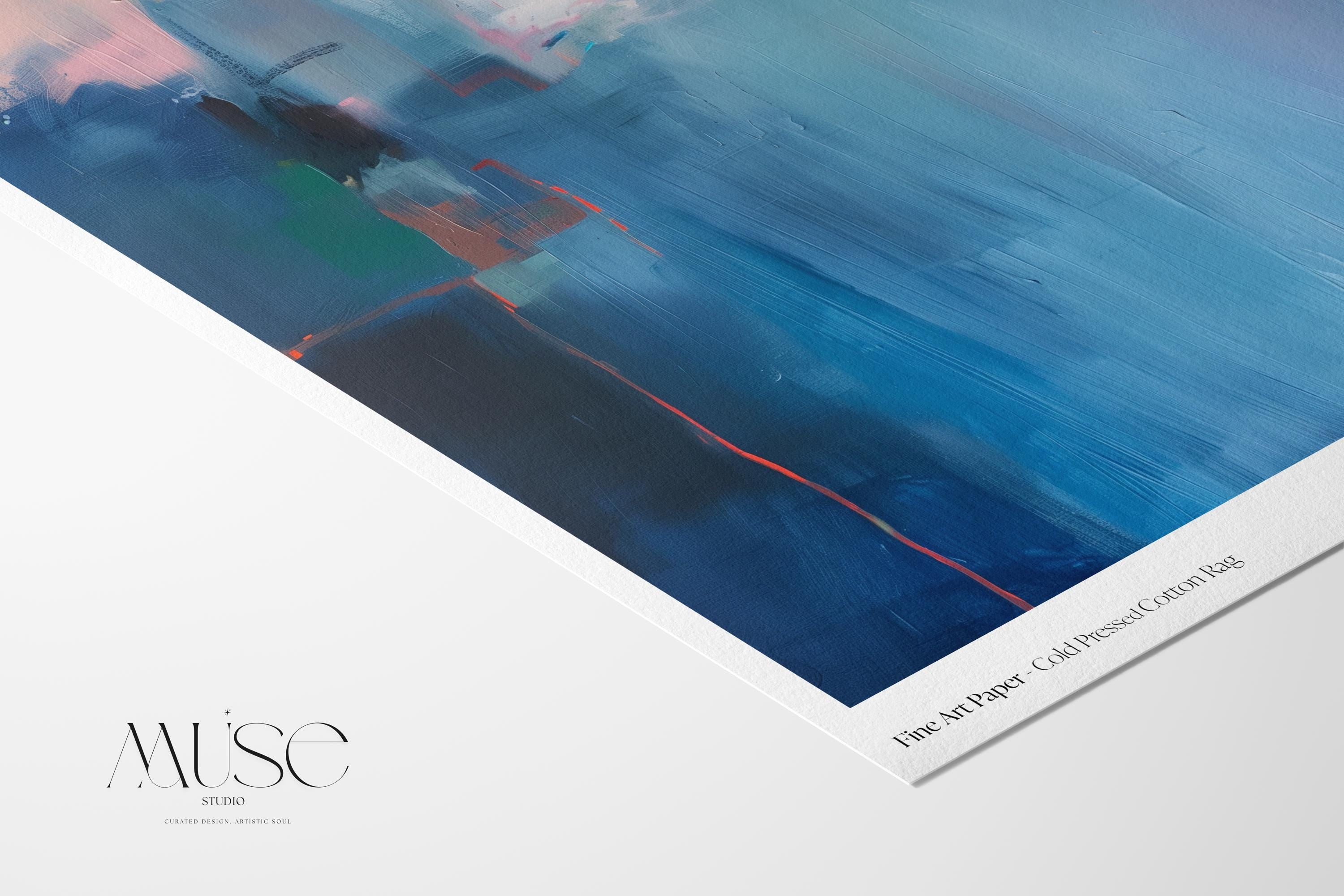 Fine Art Poster Print in Teal and Rust, Horizontal Abstract Wall Art for Contemporary Home Decor, Unframed Large Print Design 350