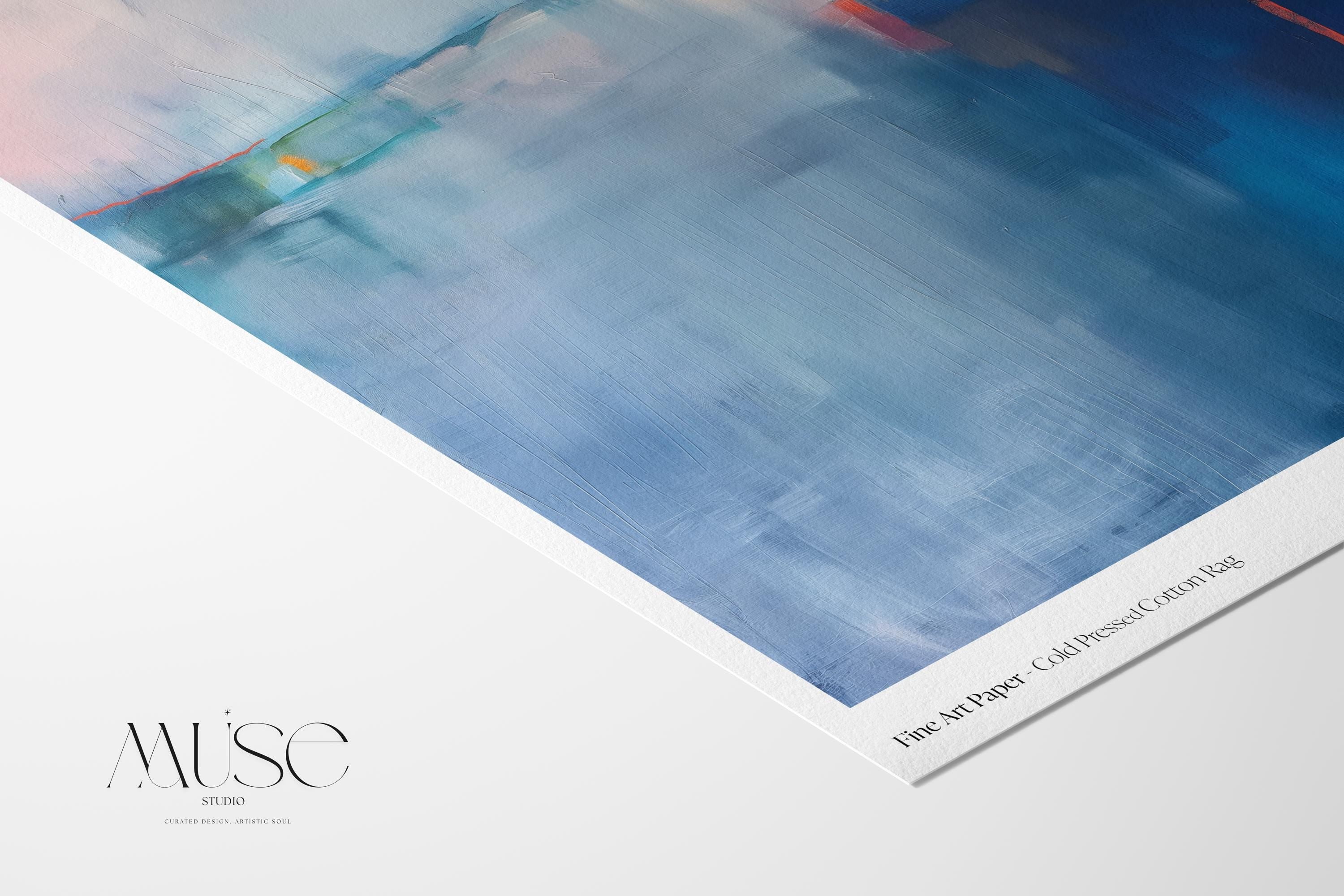 Fine Art Poster Print Coastal Blue Abstract, Horizontal Wall Art in Mist and Navy, Large Giclée Print for Bedroom or Living Room 265