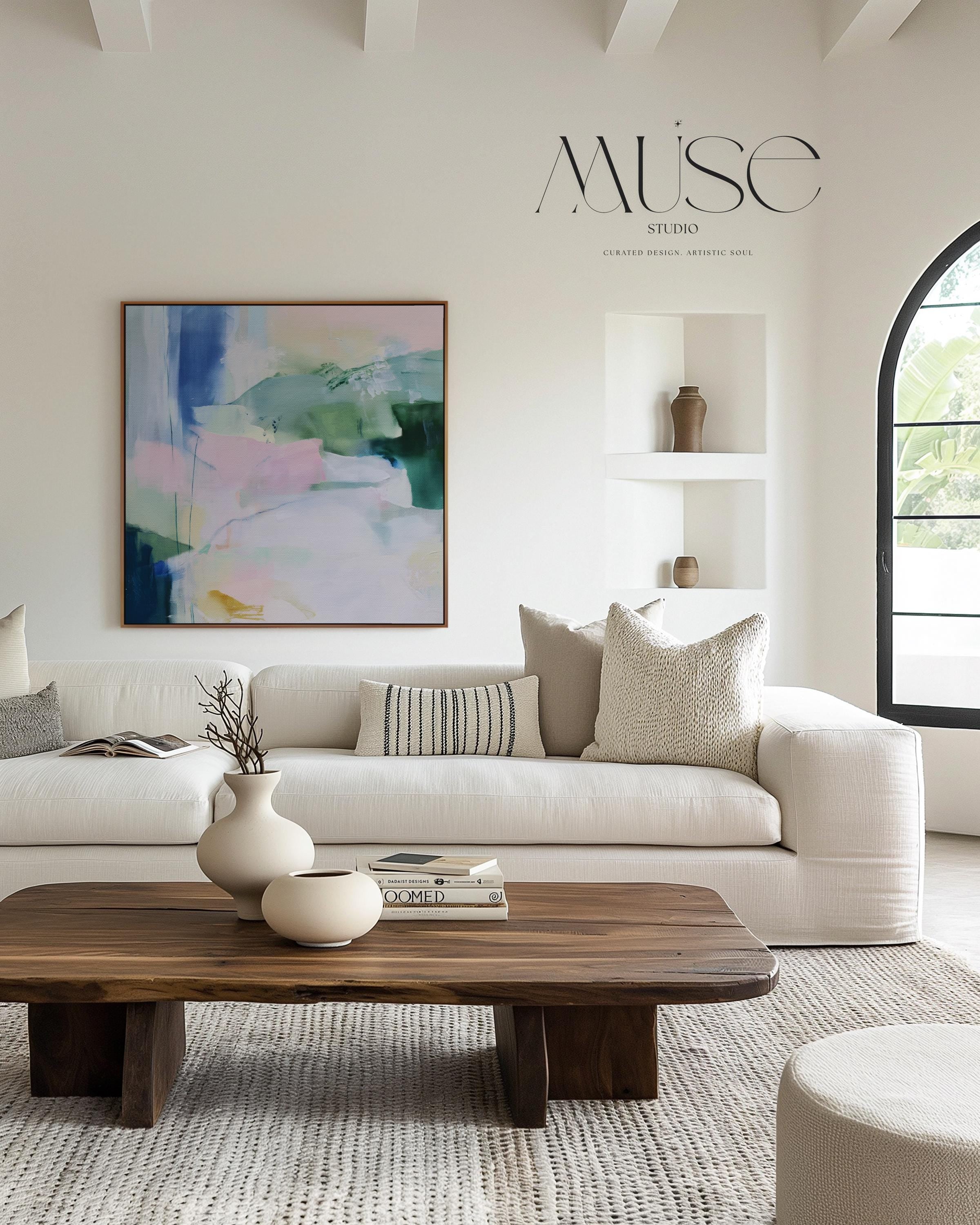 Serene Garden Floral Abstract Canvas, Nature Inspired Pastel Wall Art, Framed Botanical Decor for Bedroom · Mist Valley by Muse Studio 421