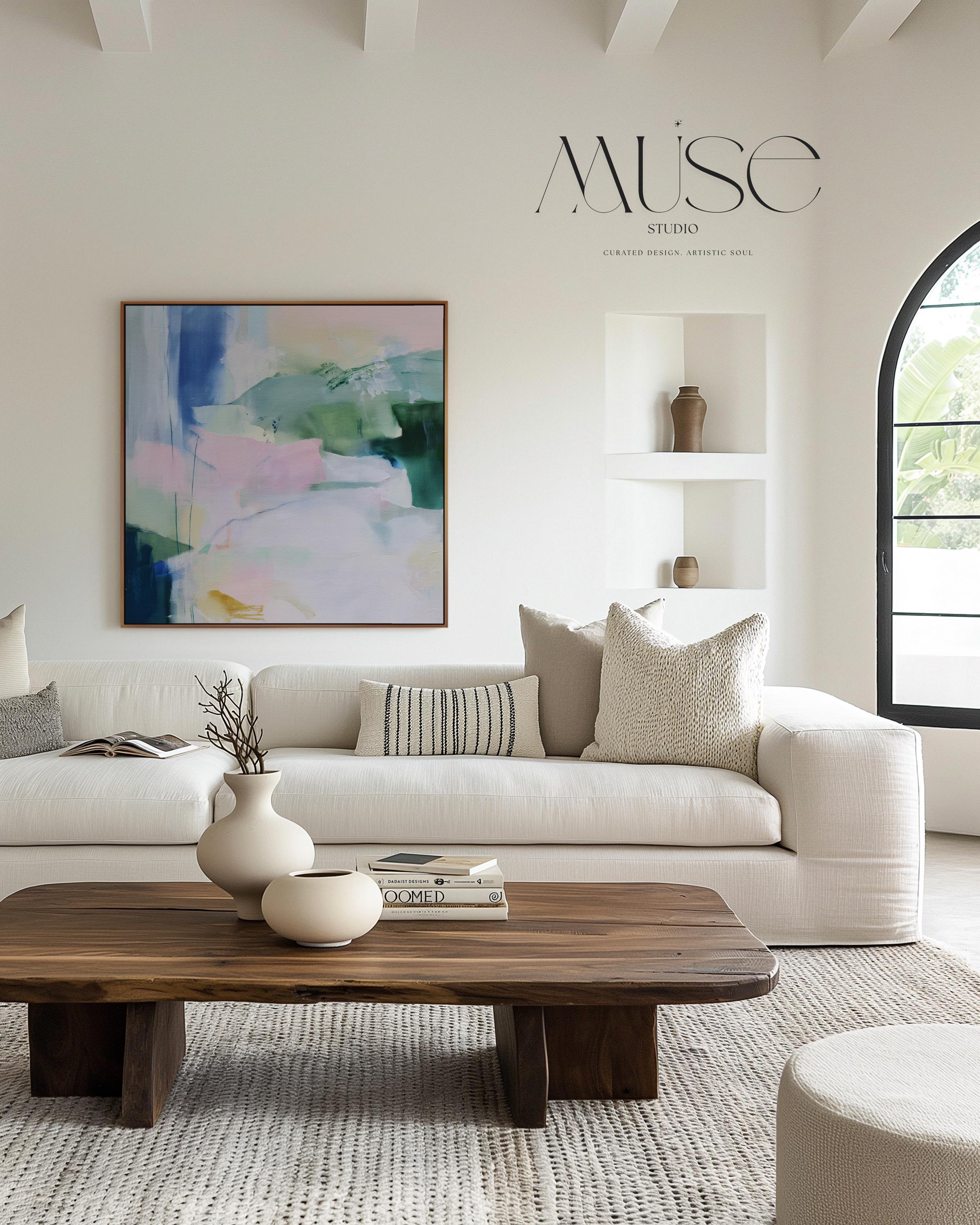 Serene Garden Floral Abstract Canvas, Nature Inspired Pastel Wall Art, Framed Botanical Decor for Bedroom · Mist Valley by Muse Studio 421