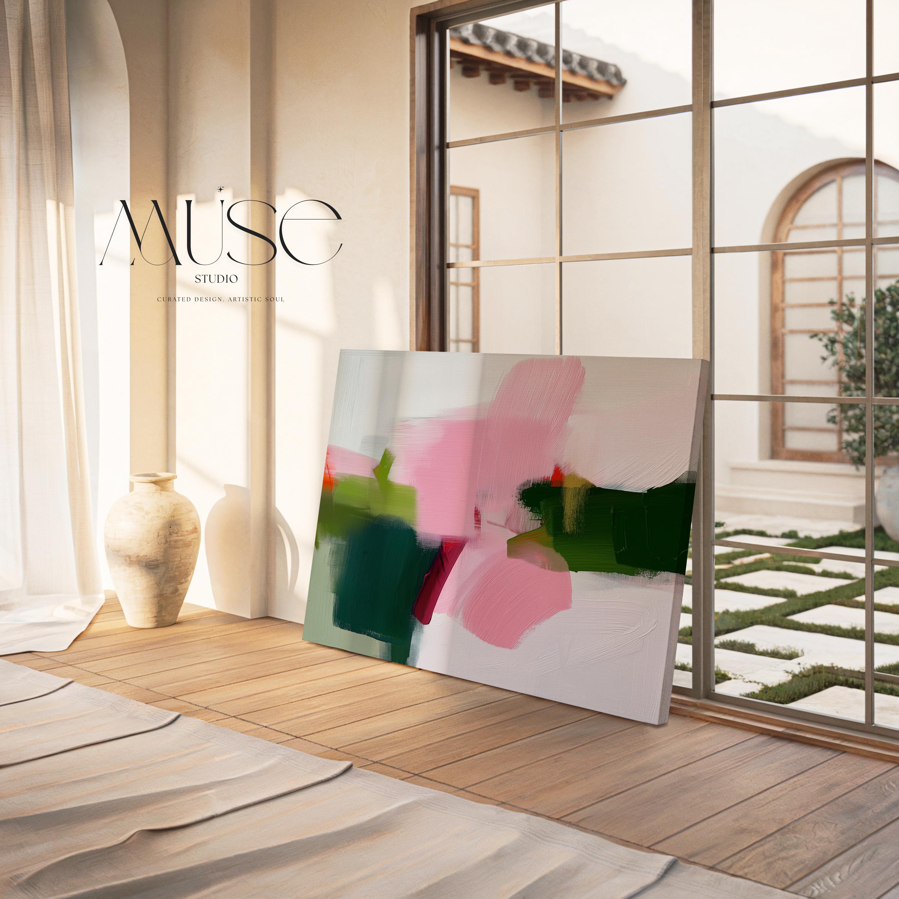 Abstract Canvas Wall Art in Olive Green Blush Pink White Modern Minimalist Painting for Contemporary Home Decor & Curated Interiors | 431