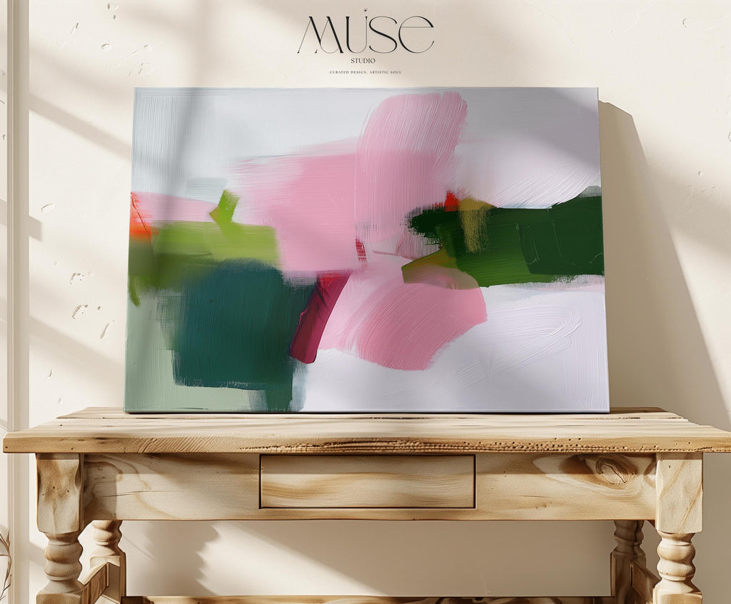 Abstract Canvas Wall Art in Olive Green Blush Pink White Modern Minimalist Painting for Contemporary Home Decor & Curated Interiors | 431