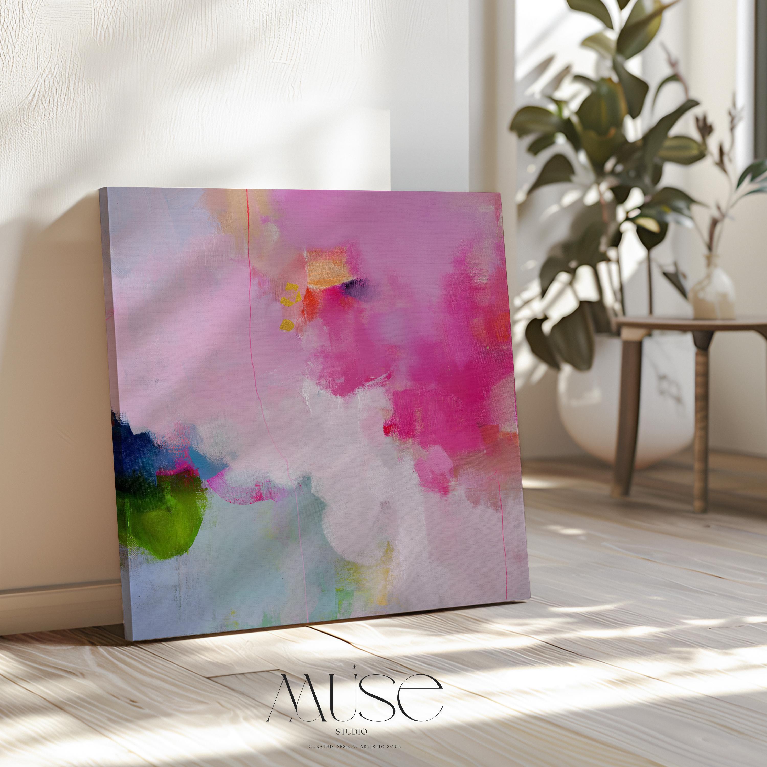 Soft Pink and Green Abstract Canvas Wall Art, Colorful Square Framed Art for Modern Living Room or Nursery, Preppy Color Pop Decor 424 Stretched Canvas Art Large abstract wall decor on stretched canvas, gallery-wrapped and ready to hang. Perfect for colorful wall art in living rooms, office spaces, and design projects. Giclée canvas print with bold brushwork and vibrant modern style for impactful home decor. Muse Studio Decor Art.