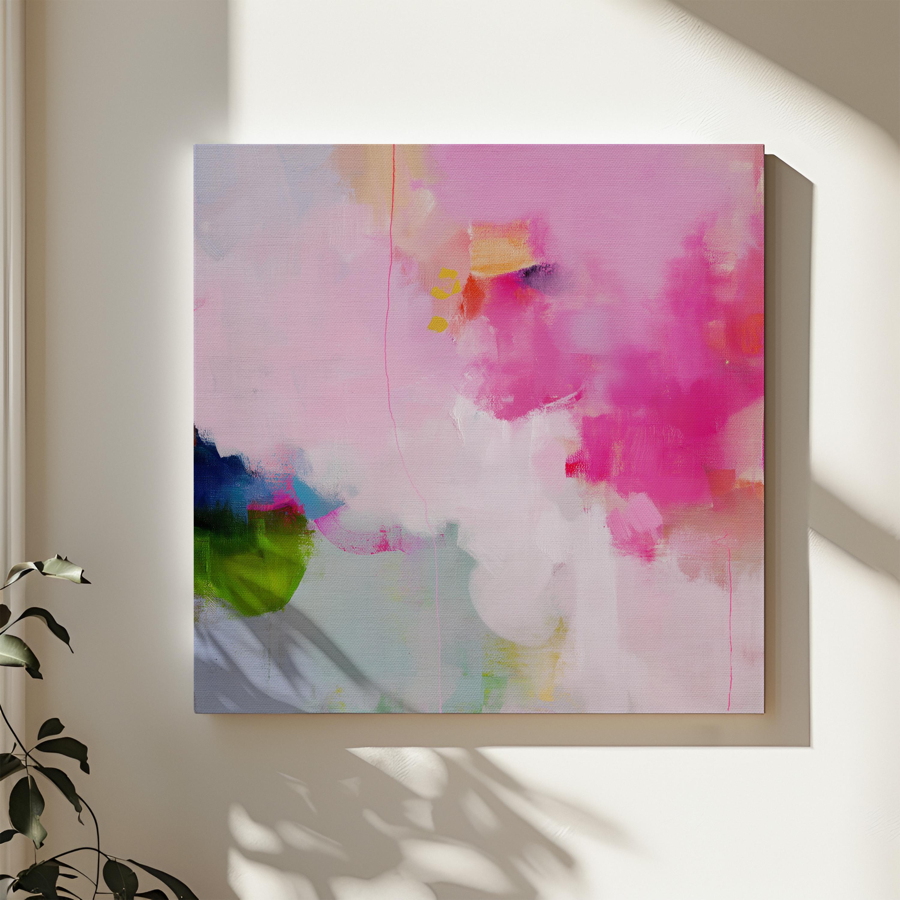 Soft Pink and Green Abstract Canvas Wall Art, Colorful Square Framed Art for Modern Living Room or Nursery, Preppy Color Pop Decor 424 Stretched Canvas Art Large abstract wall decor on stretched canvas, gallery-wrapped and ready to hang. Perfect for colorful wall art in living rooms, office spaces, and design projects. Giclée canvas print with bold brushwork and vibrant modern style for impactful home decor. Muse Studio Decor Art.