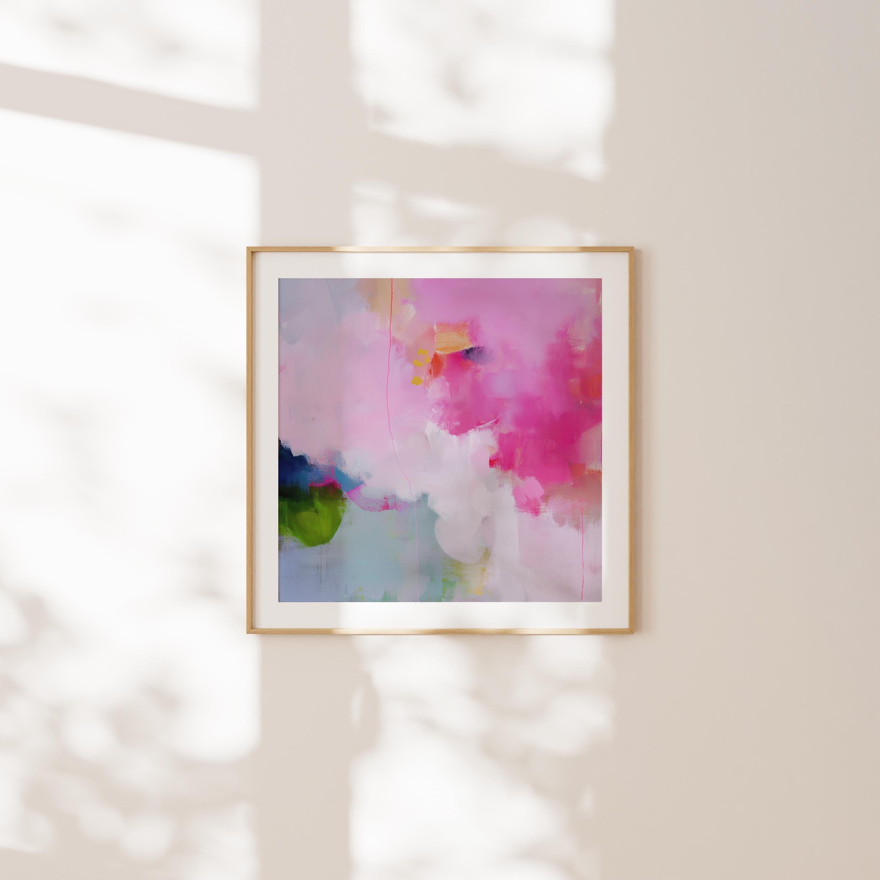 Fine Art Poster Print in Pink and Green, Abstract Wall Art for Preppy Nursery or Dorm, Colorful Dopamine Decor in Square Format 424
