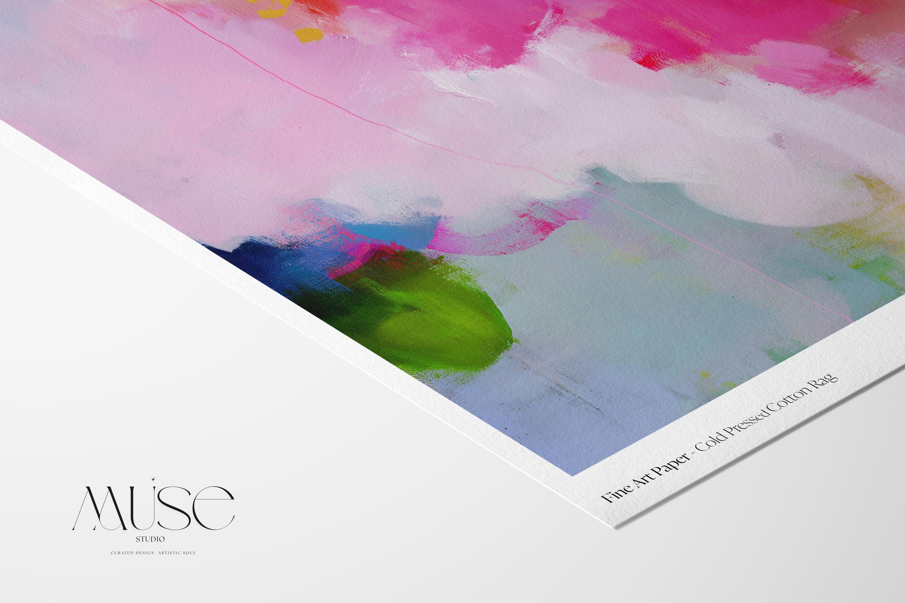Fine Art Poster Print in Pink and Green, Abstract Wall Art for Preppy Nursery or Dorm, Colorful Dopamine Decor in Square Format 424