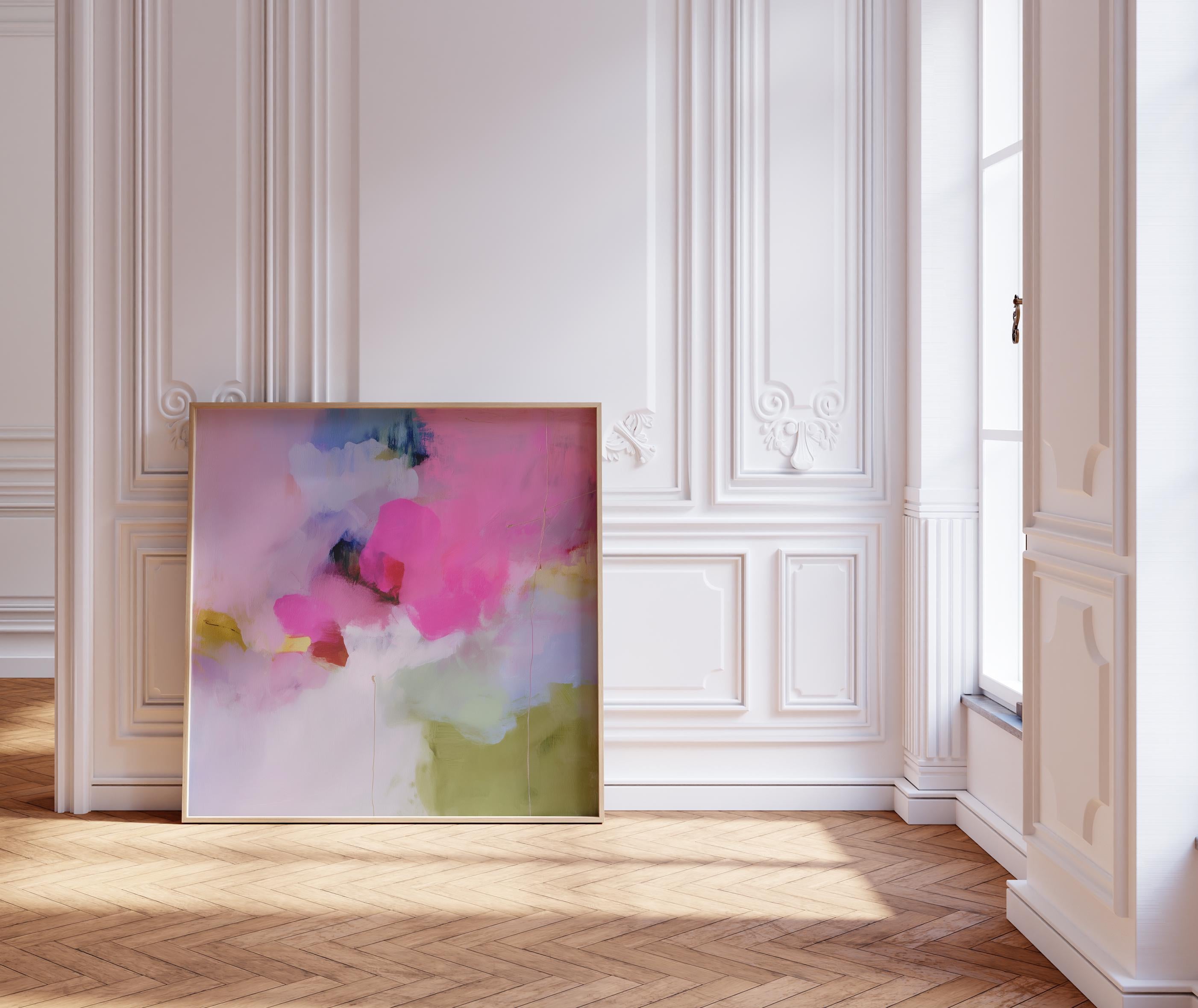 Botanical Abstract Art Print Pink Fuchsia Olive Green Soft Bright Decor Wall Art for Bedroom Office Living Room Modern Poster | Muse 426