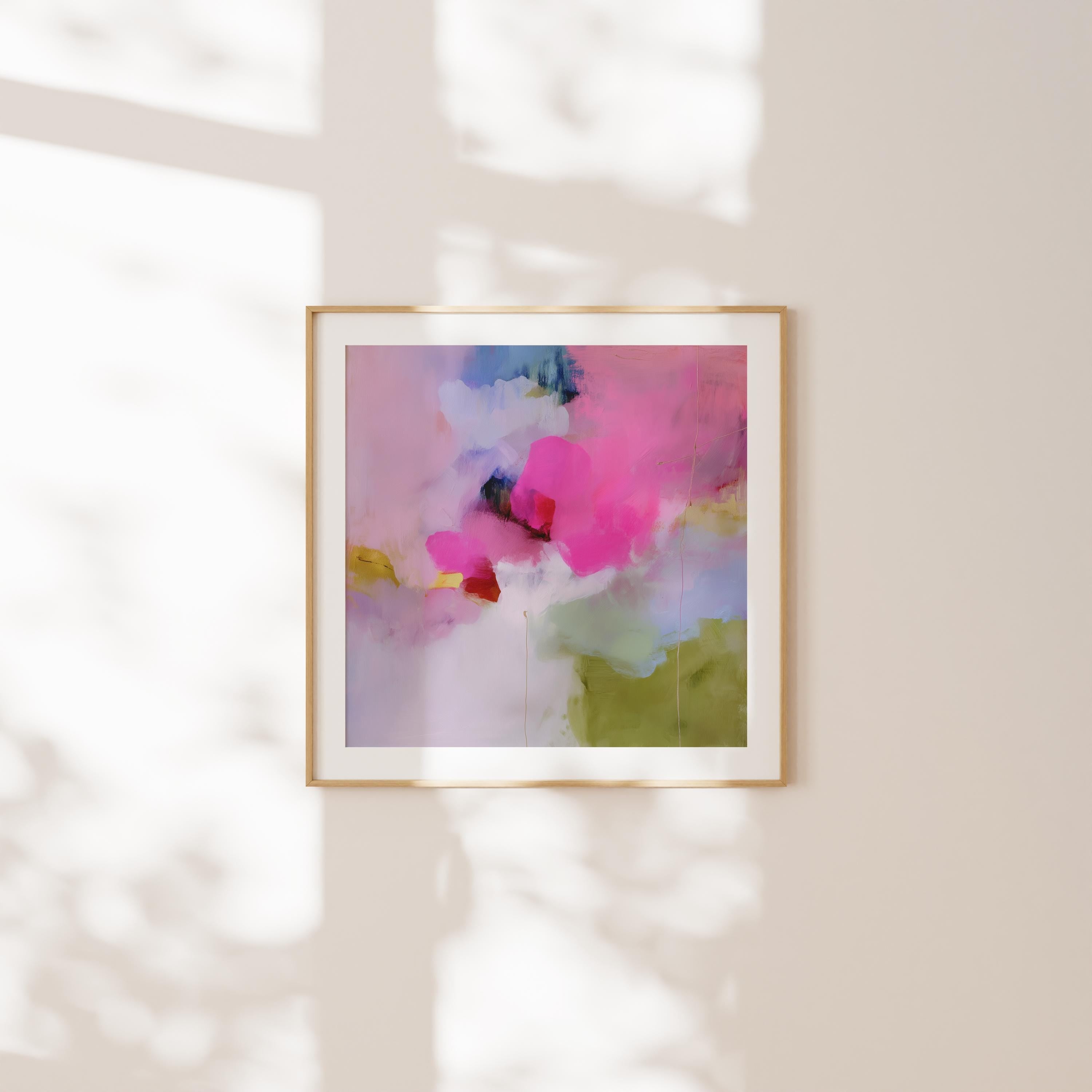 Botanical Abstract Art Print Pink Fuchsia Olive Green Soft Bright Decor Wall Art for Bedroom Office Living Room Modern Poster | Muse 426