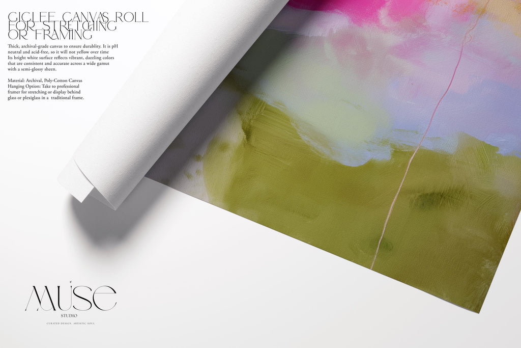 Botanical Abstract Art Print Pink Fuchsia Olive Green Soft Bright Decor Wall Art for Bedroom Office Living Room Modern Poster | Muse 426